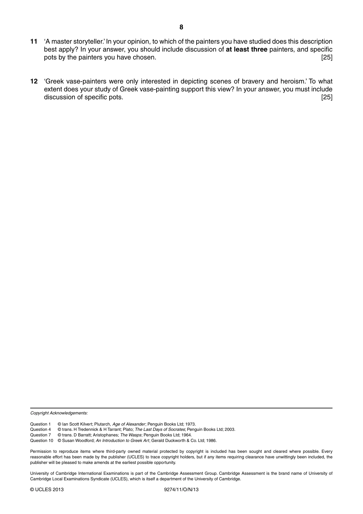 Cambridge A Level Classical Studies 9274 2013 Oct/Nov Paper 1 · Variant 1 question paper, page 8 of 8