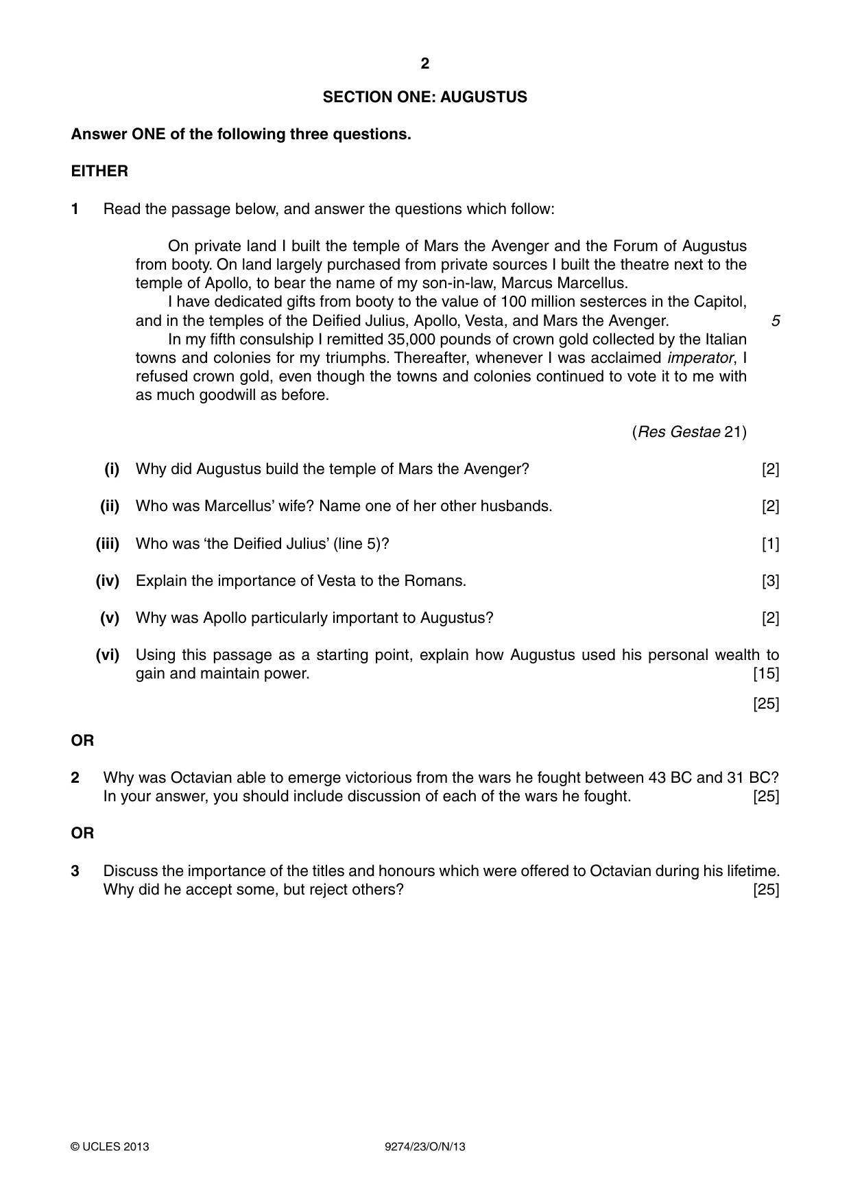 Cambridge A Level Classical Studies 9274 2013 Oct/Nov Paper 2 · Variant 3 question paper, page 2 of 8