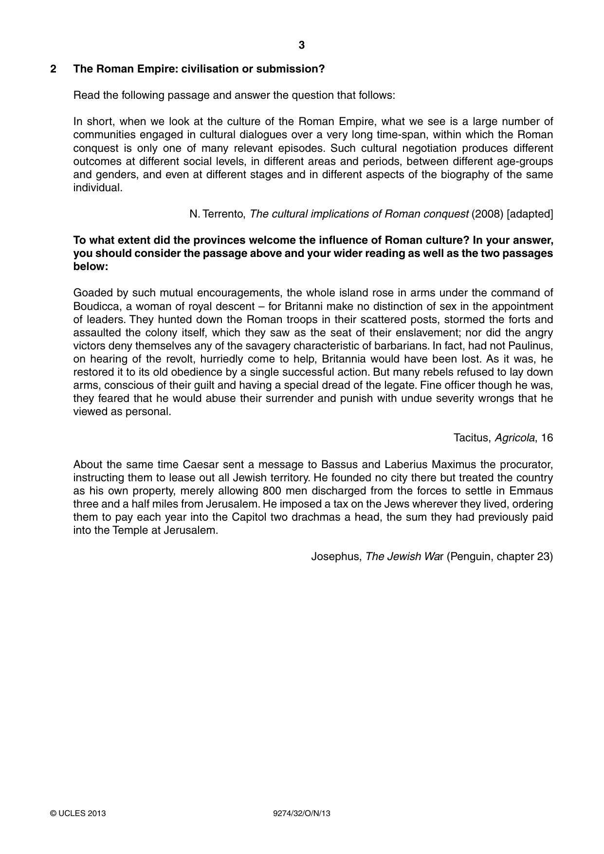 Cambridge A Level Classical Studies 9274 2013 Oct/Nov Paper 3 · Variant 2 question paper, page 3 of 4