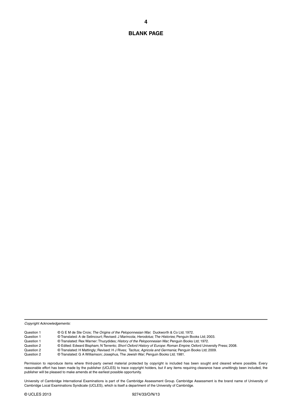 Cambridge A Level Classical Studies 9274 2013 Oct/Nov Paper 3 · Variant 3 question paper, page 4 of 4