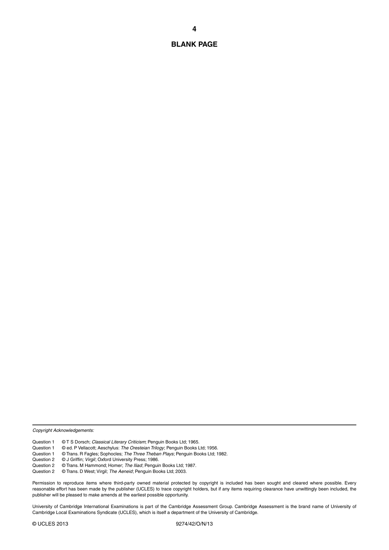 Cambridge A Level Classical Studies 9274 2013 Oct/Nov Paper 4 · Variant 2 question paper, page 4 of 4