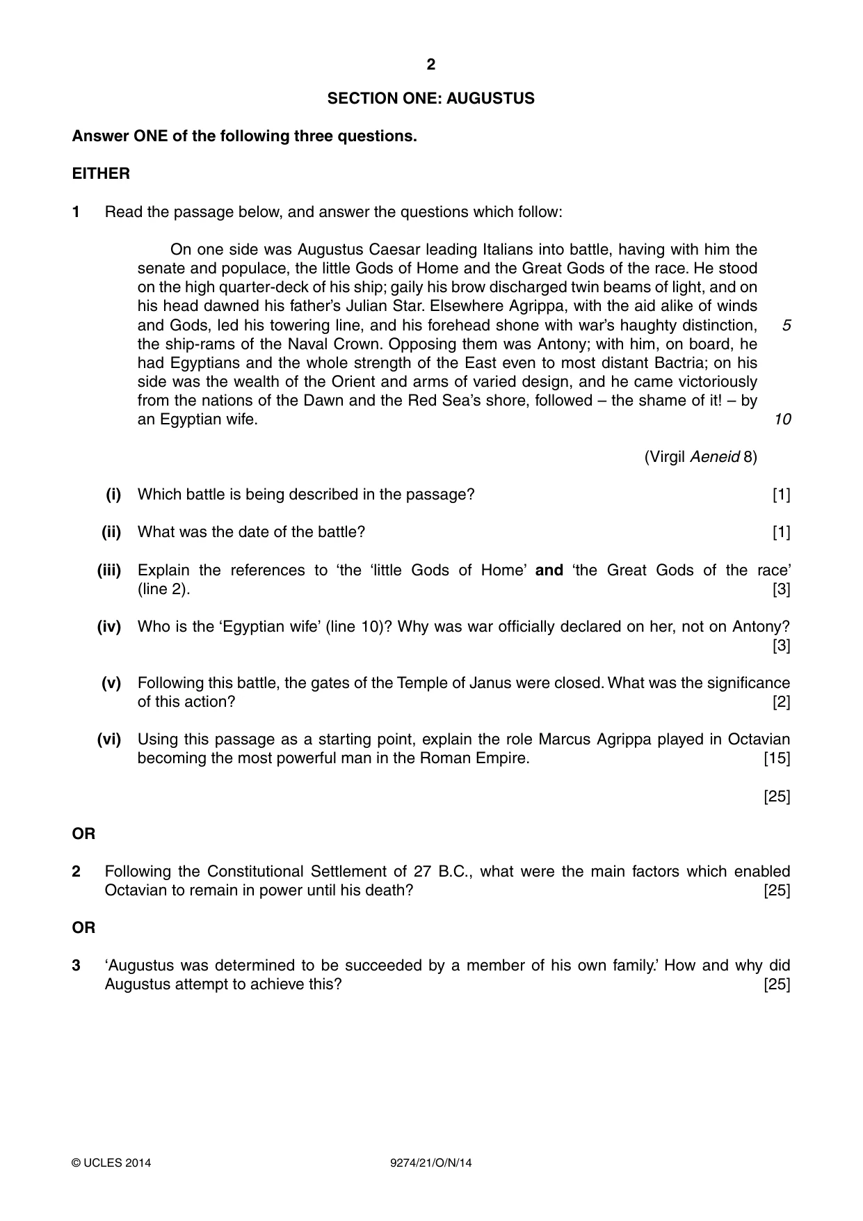 Cambridge A Level Classical Studies 9274 2014 Oct/Nov Paper 2 · Variant 1 question paper, page 2 of 8
