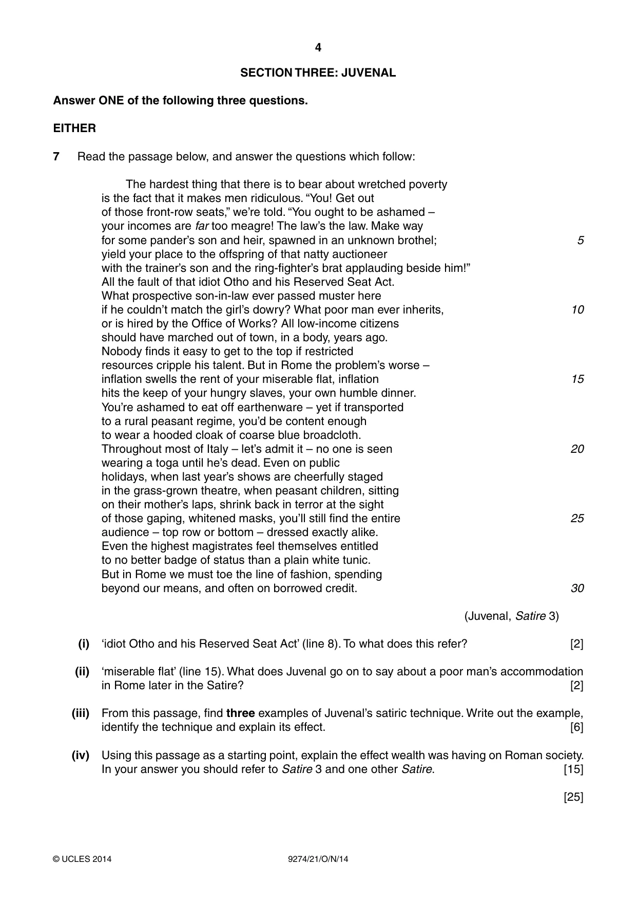 Cambridge A Level Classical Studies 9274 2014 Oct/Nov Paper 2 · Variant 1 question paper, page 4 of 8