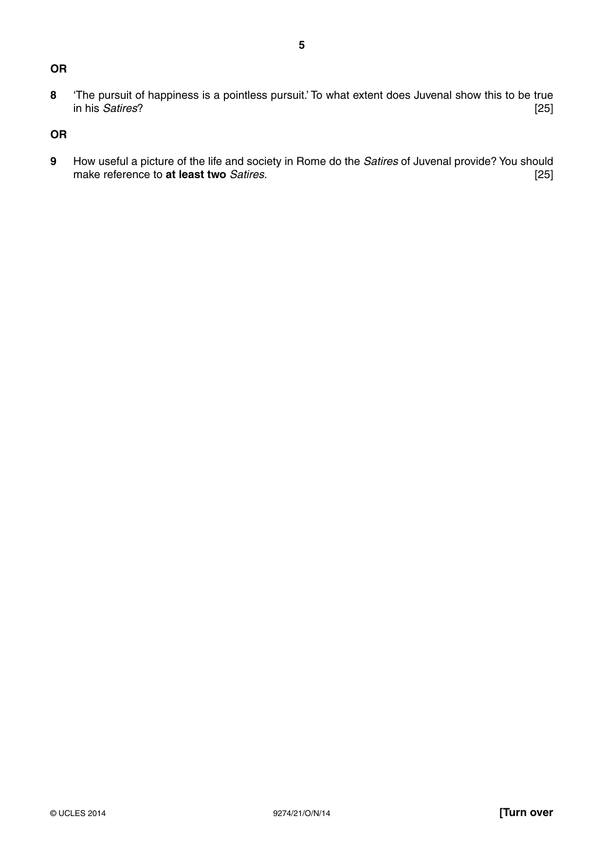 Cambridge A Level Classical Studies 9274 2014 Oct/Nov Paper 2 · Variant 1 question paper, page 5 of 8