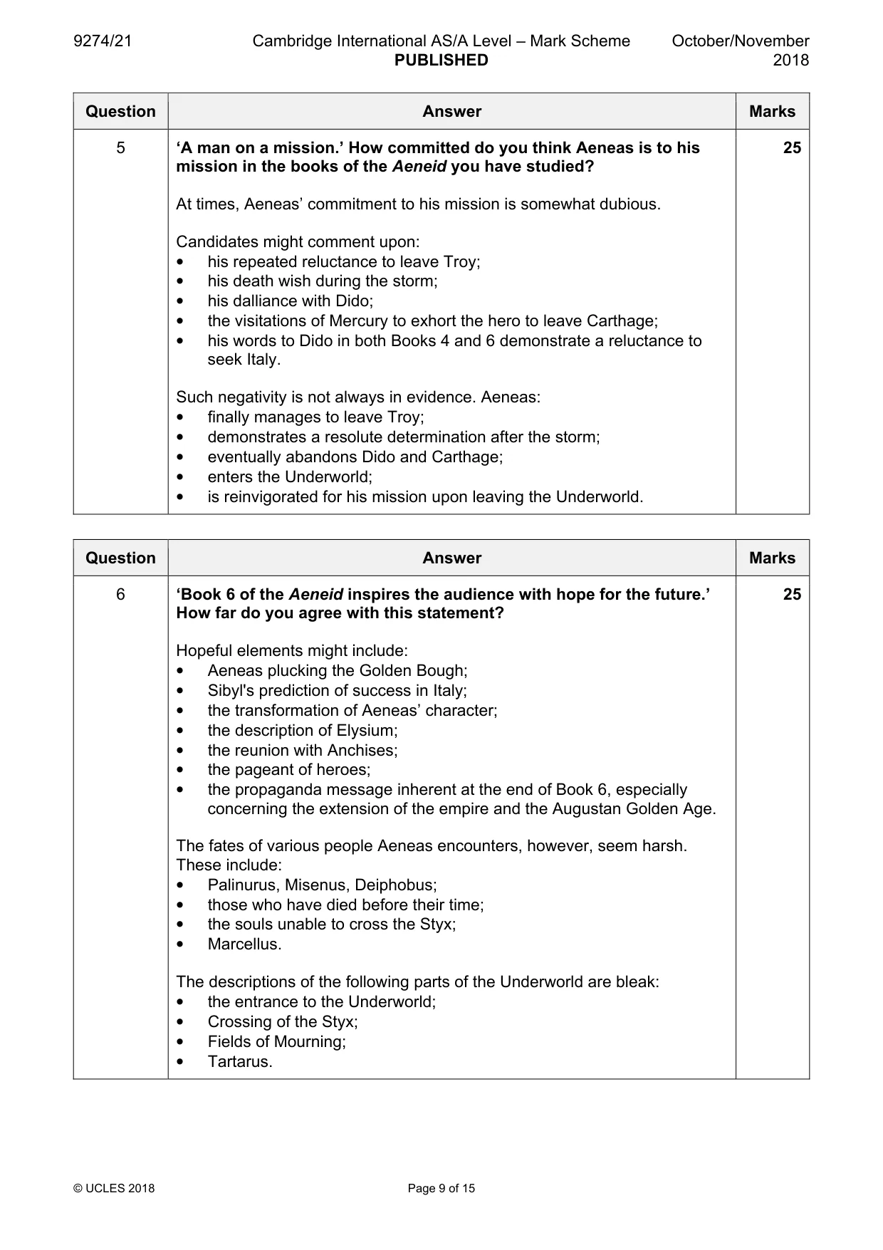 Mark scheme, page 9 of 15