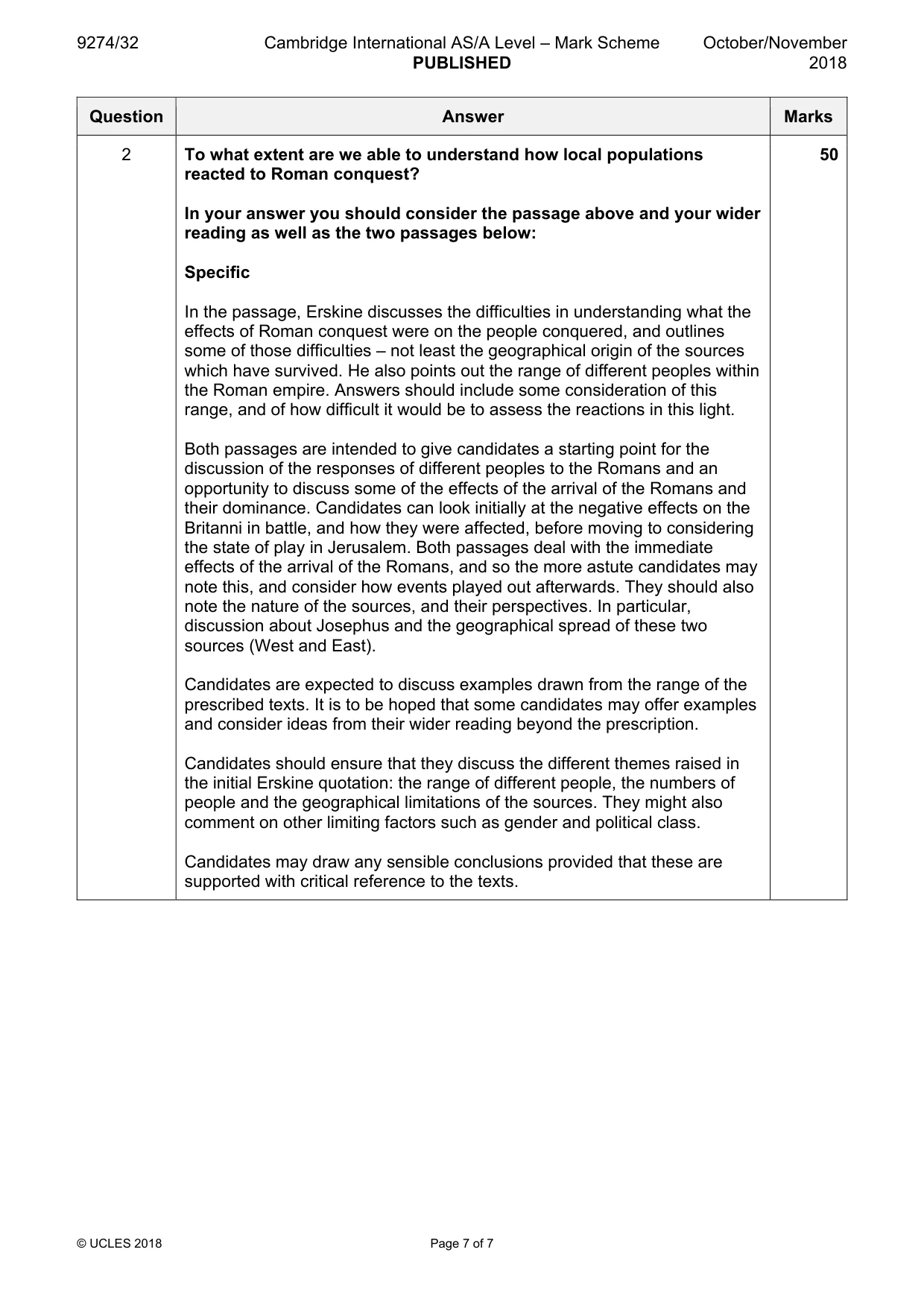 Mark scheme, page 7 of 7