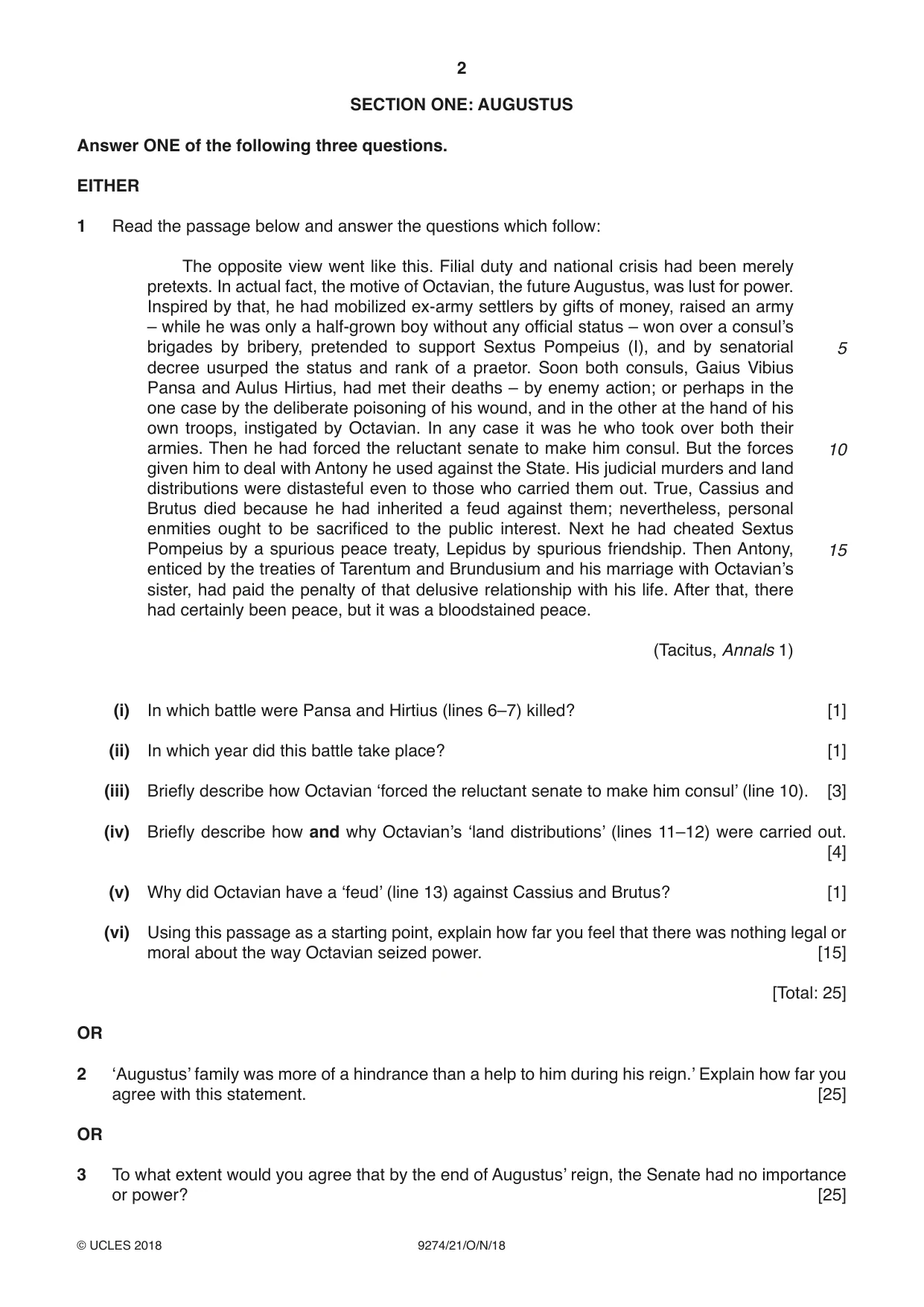 Cambridge A Level Classical Studies 9274 2018 Oct/Nov Paper 2 · Variant 1 question paper, page 2 of 8