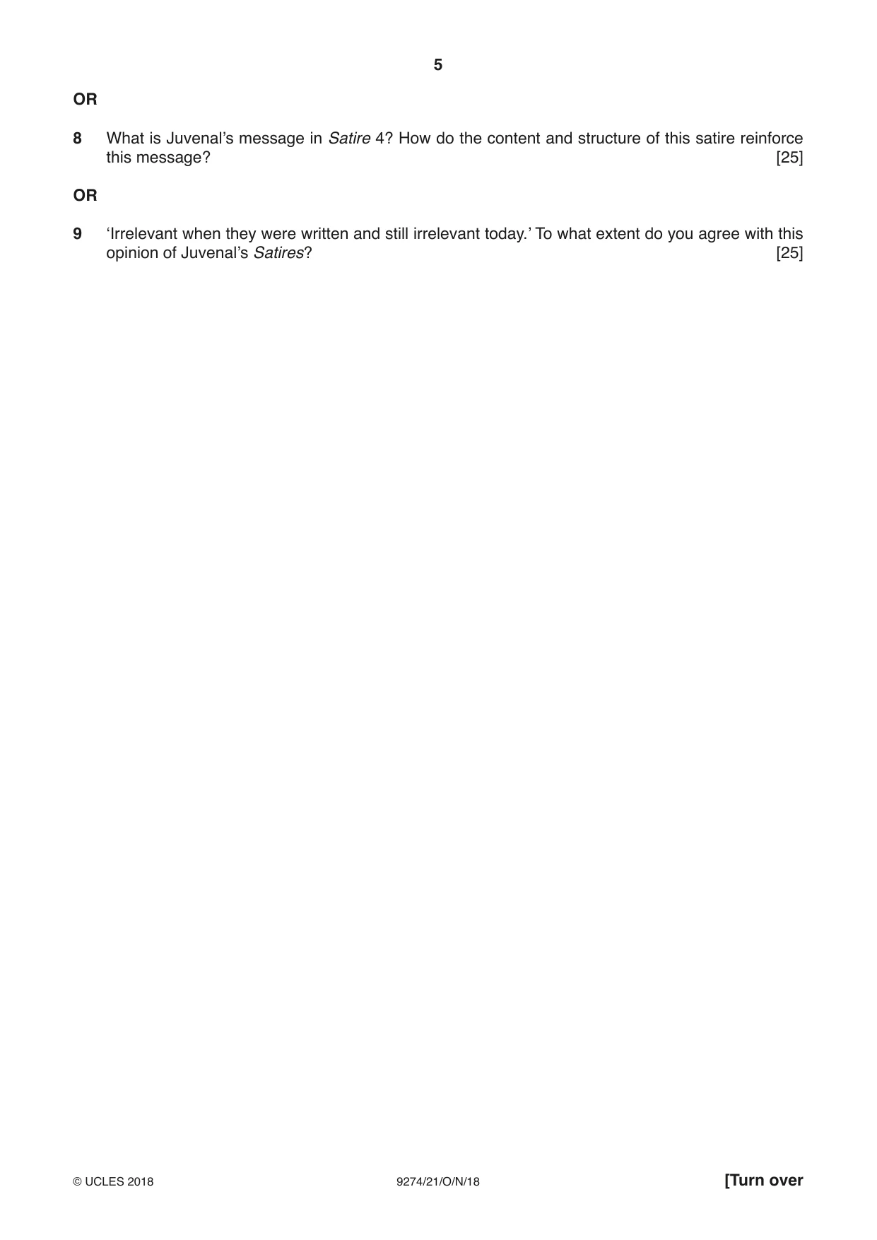Cambridge A Level Classical Studies 9274 2018 Oct/Nov Paper 2 · Variant 1 question paper, page 5 of 8