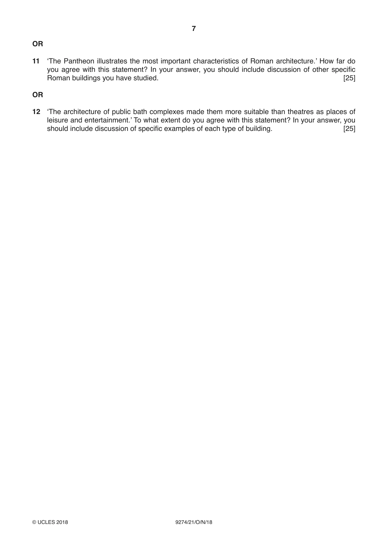 Cambridge A Level Classical Studies 9274 2018 Oct/Nov Paper 2 · Variant 1 question paper, page 7 of 8