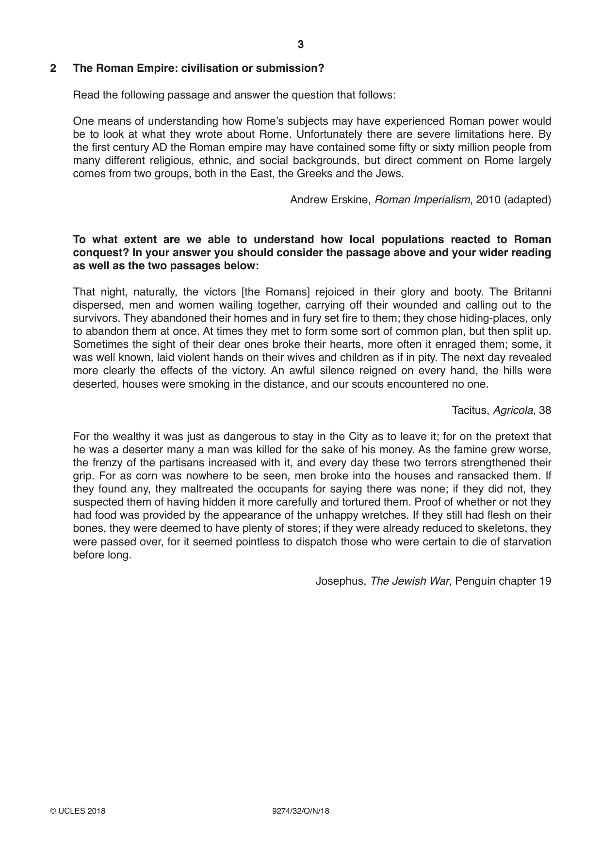 Cambridge A Level Classical Studies 9274 2018 Oct/Nov Paper 3 · Variant 2 question paper, page 3 of 4