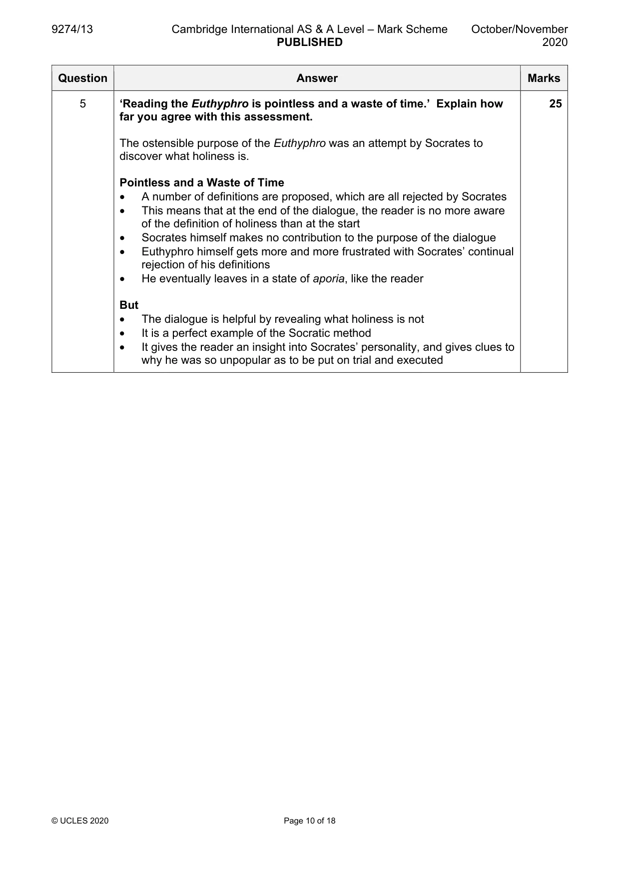 Mark scheme, page 10 of 18