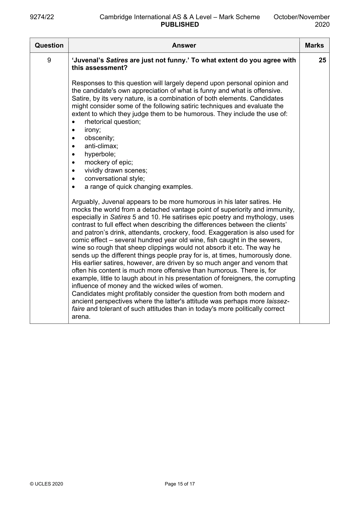 Mark scheme, page 15 of 17