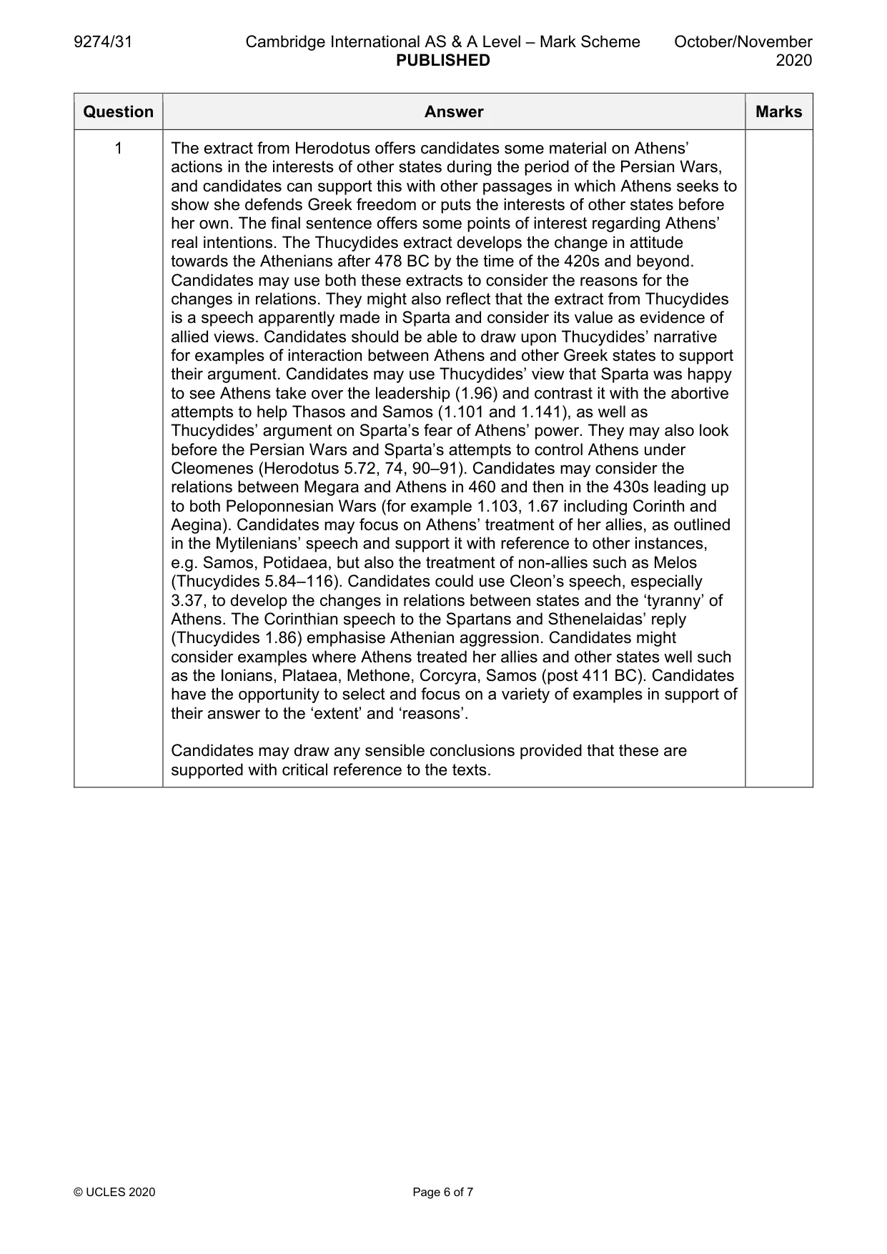 Mark scheme, page 6 of 7