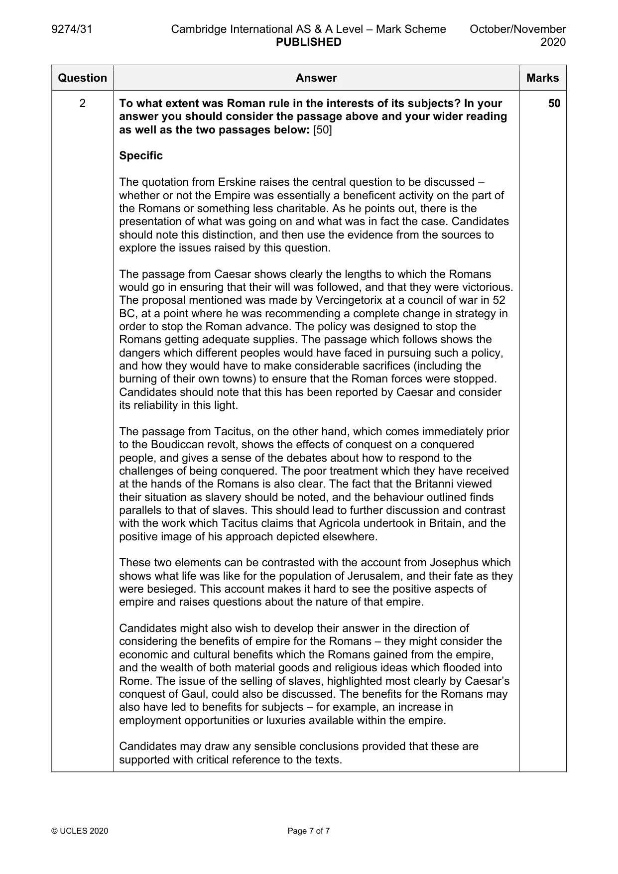 Mark scheme, page 7 of 7
