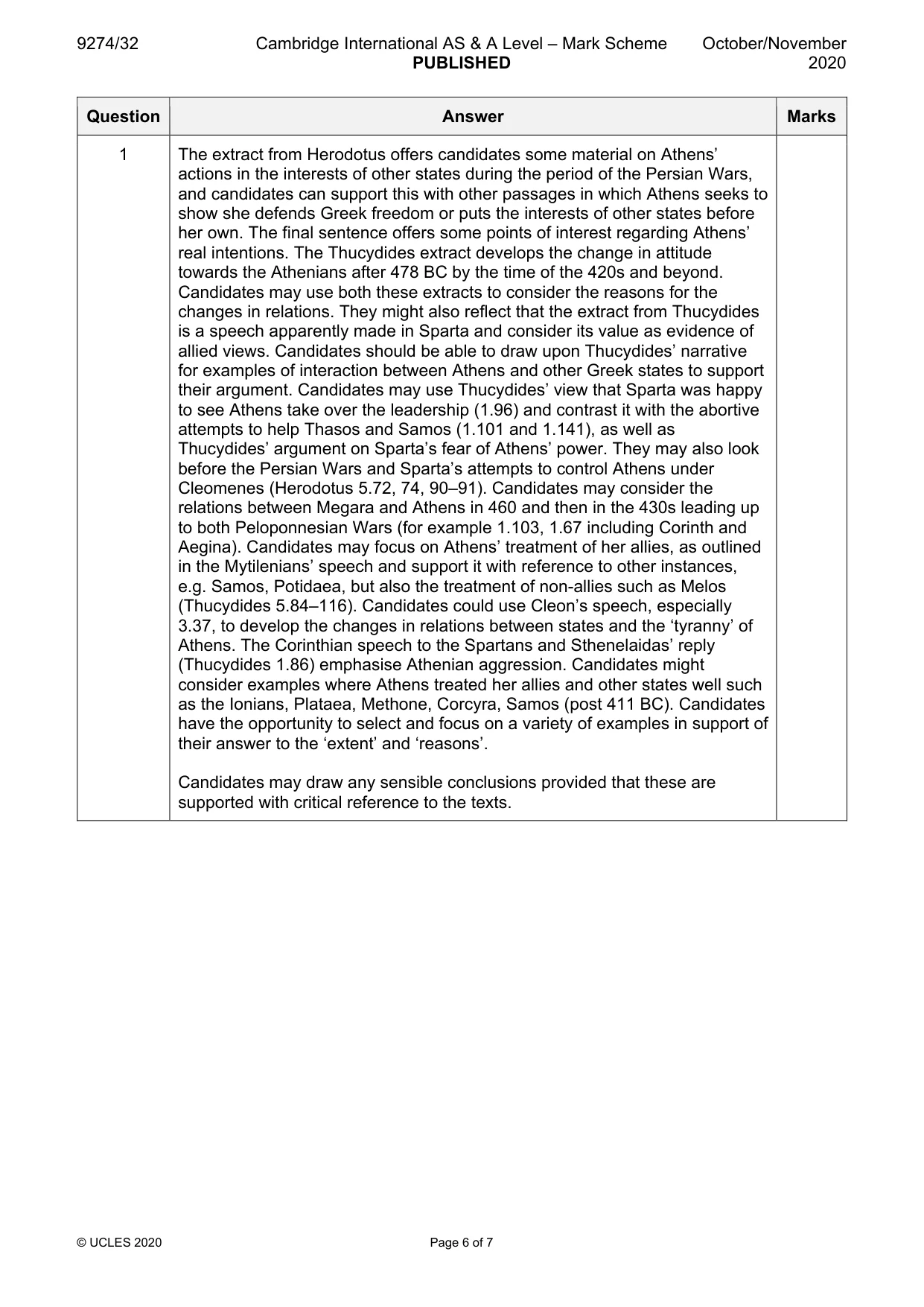 Mark scheme, page 6 of 7