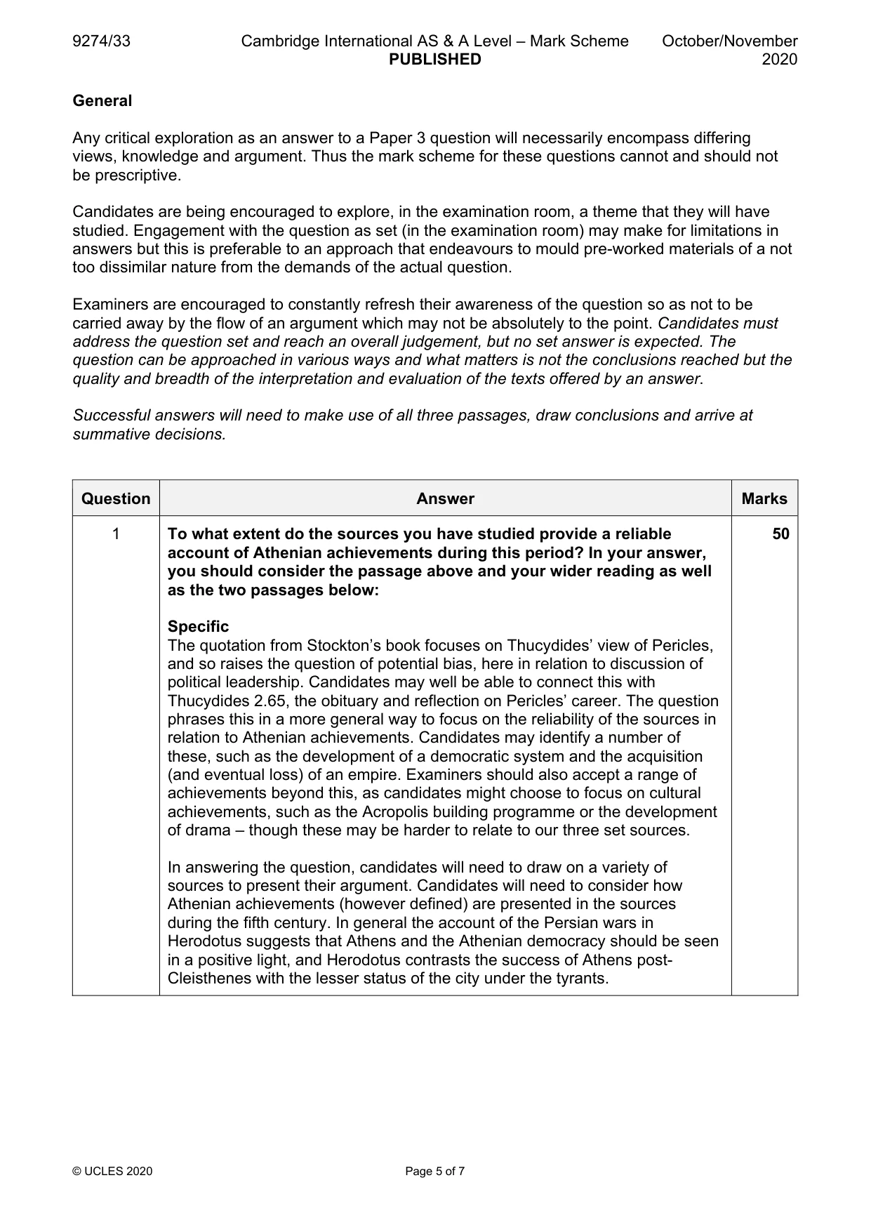 Mark scheme, page 5 of 7