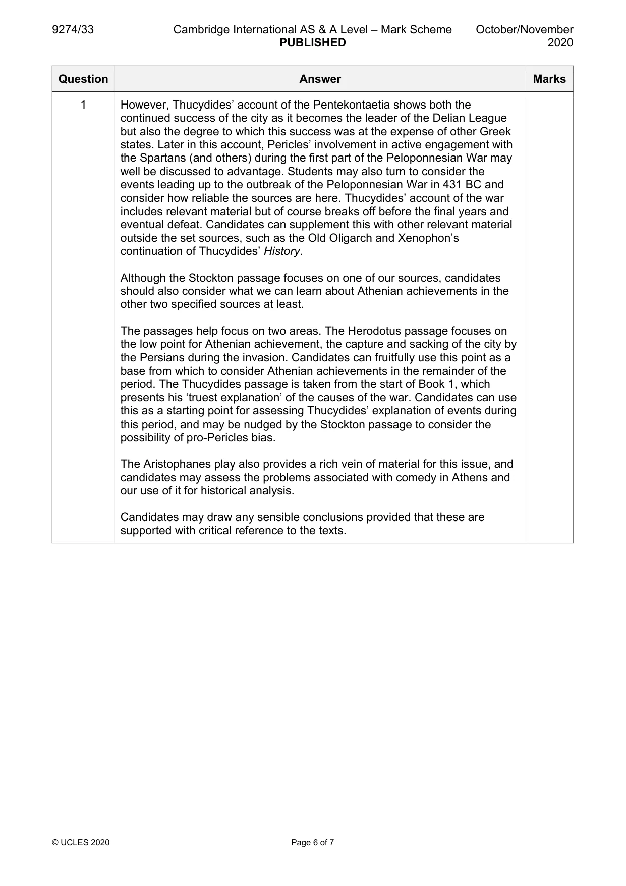 Mark scheme, page 6 of 7