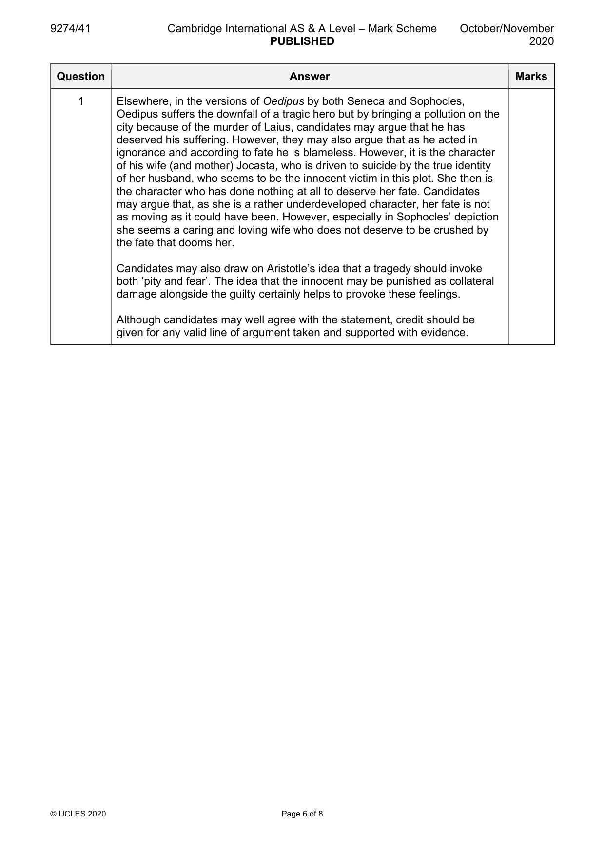 Mark scheme, page 6 of 8