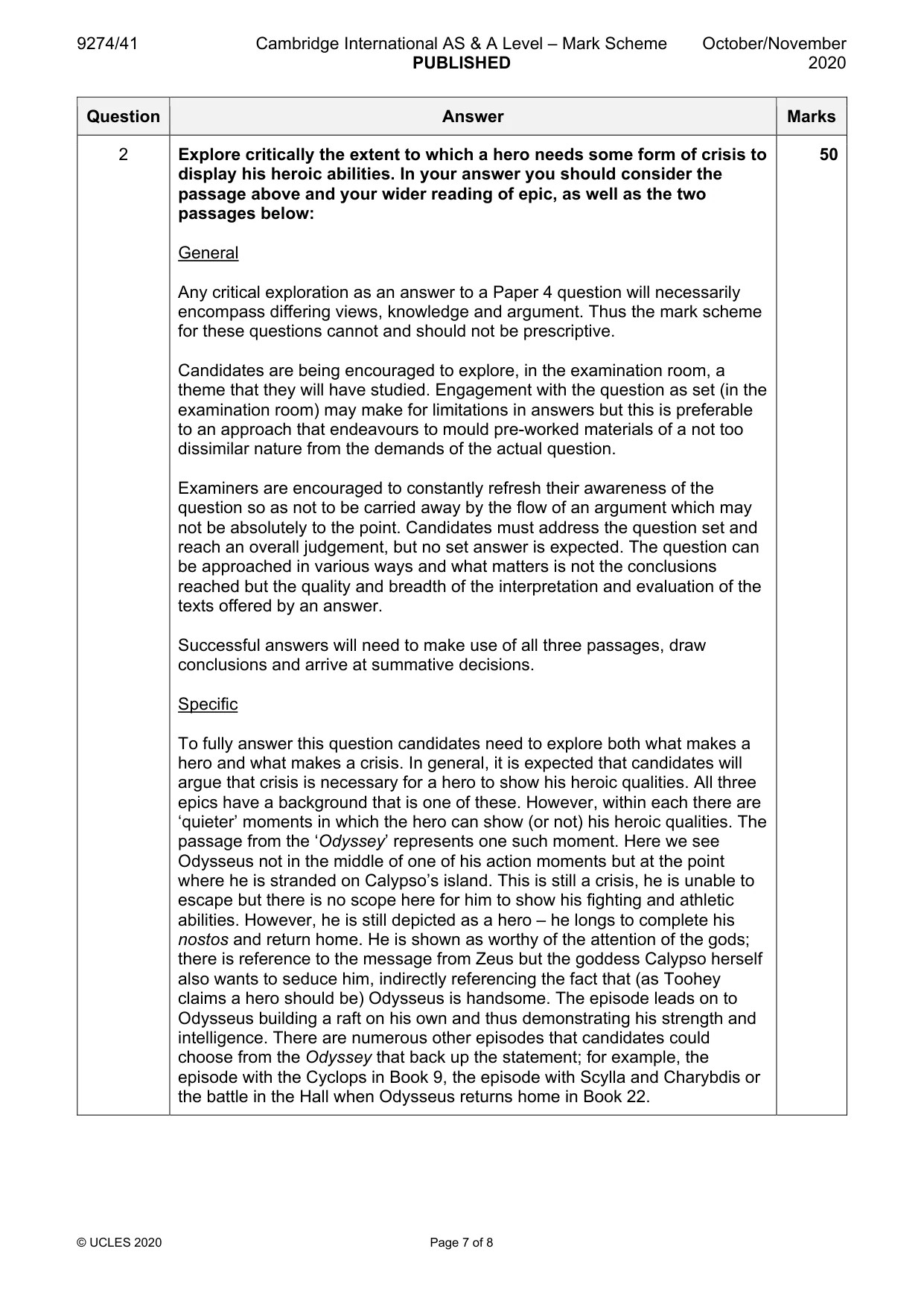 Mark scheme, page 7 of 8