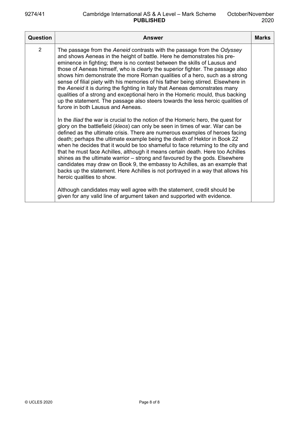 Mark scheme, page 8 of 8