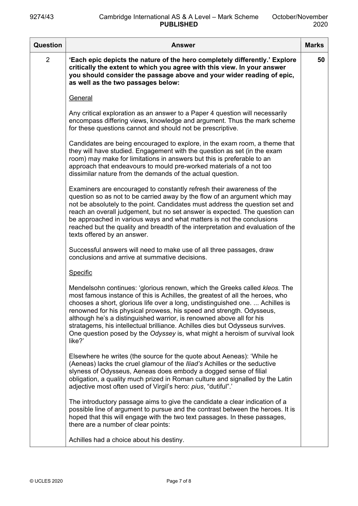 Mark scheme, page 7 of 8