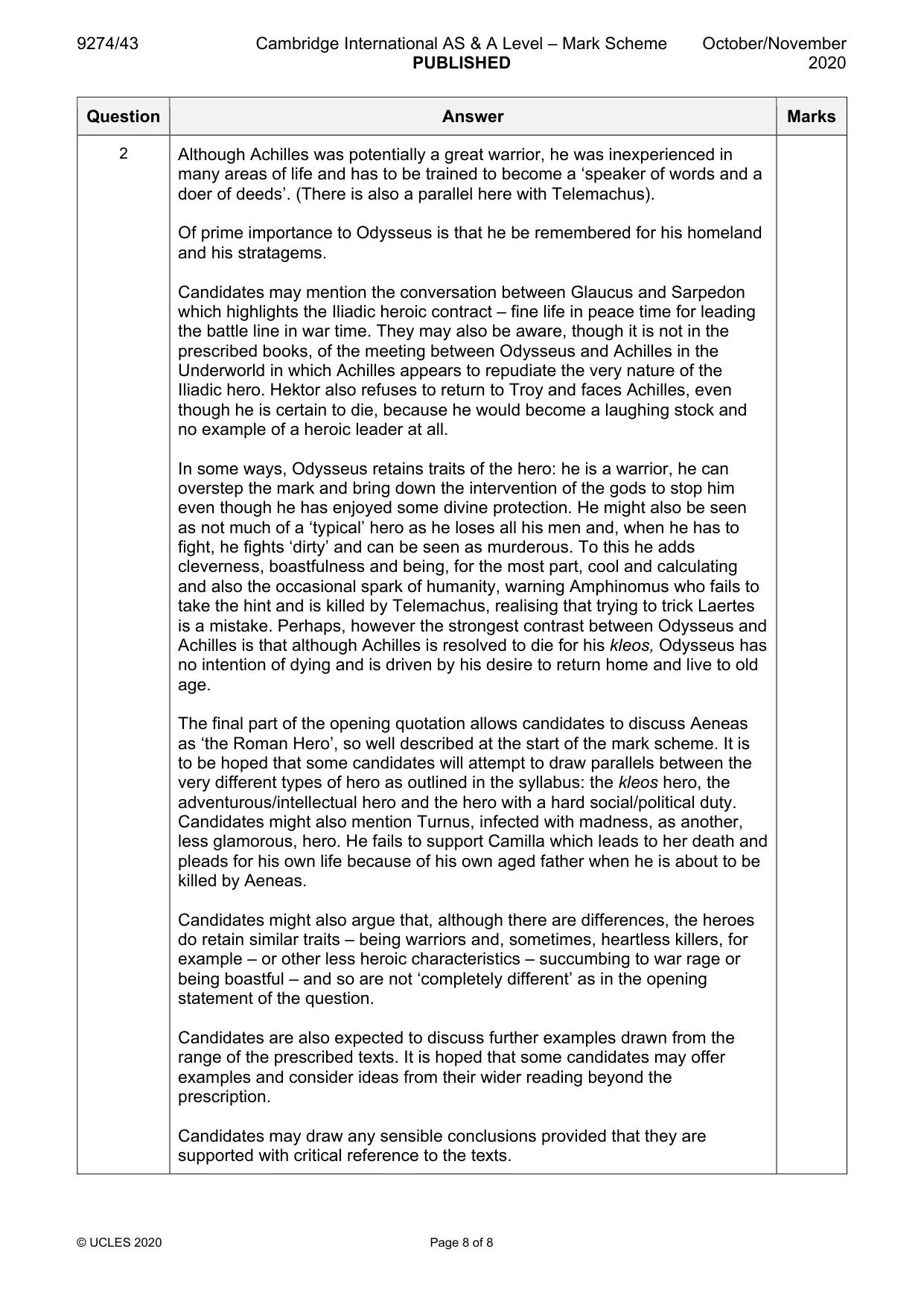 Mark scheme, page 8 of 8