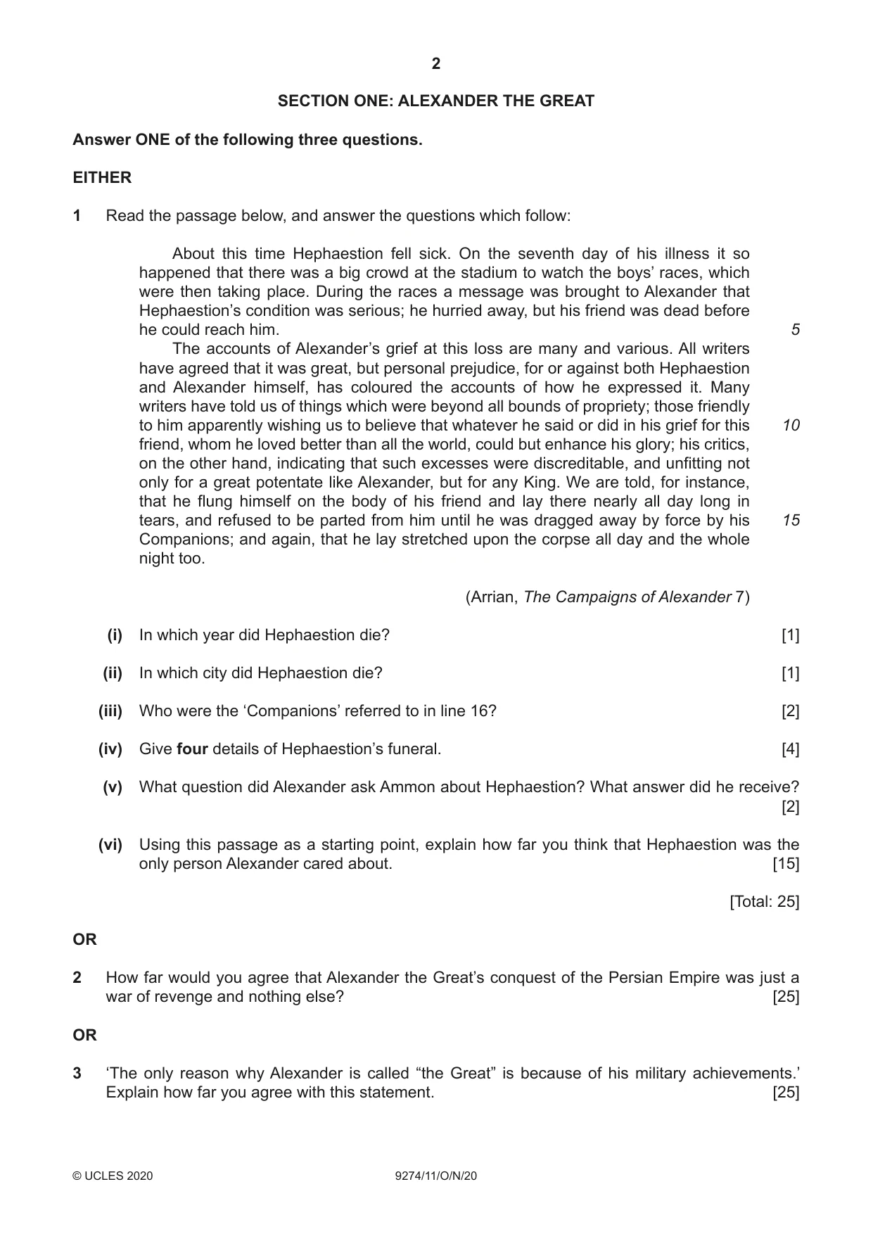 Cambridge A Level Classical Studies 9274 2020 Oct/Nov Paper 1 · Variant 1 question paper, page 2 of 8