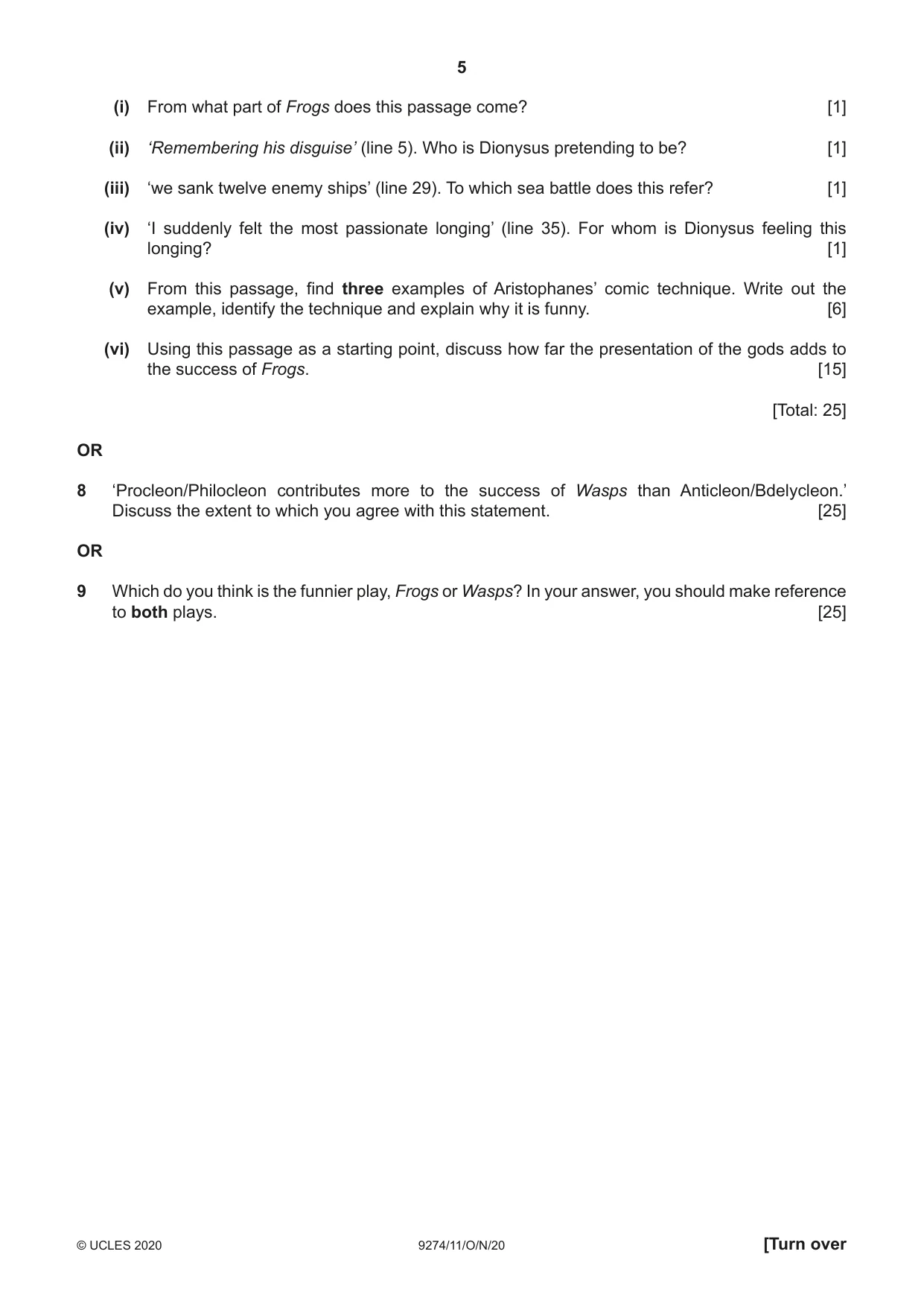 Cambridge A Level Classical Studies 9274 2020 Oct/Nov Paper 1 · Variant 1 question paper, page 5 of 8
