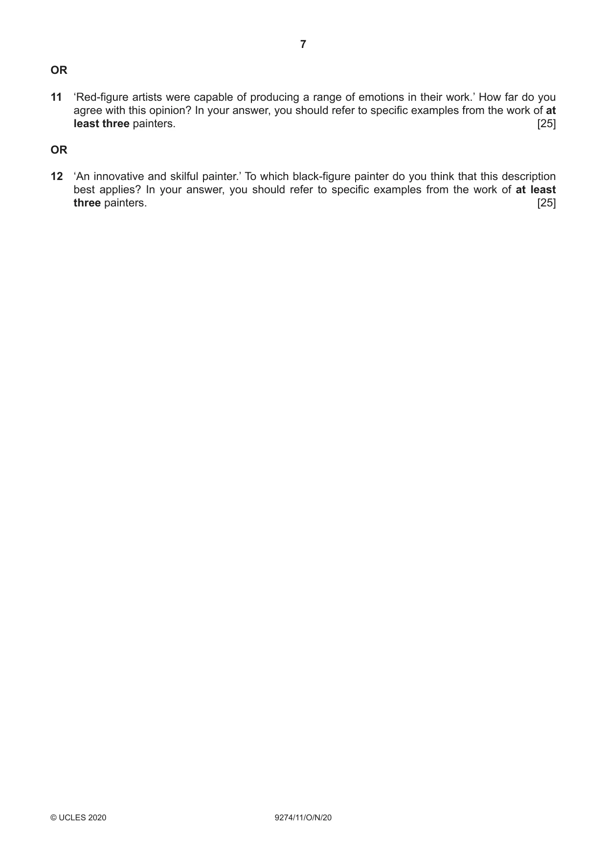 Cambridge A Level Classical Studies 9274 2020 Oct/Nov Paper 1 · Variant 1 question paper, page 7 of 8