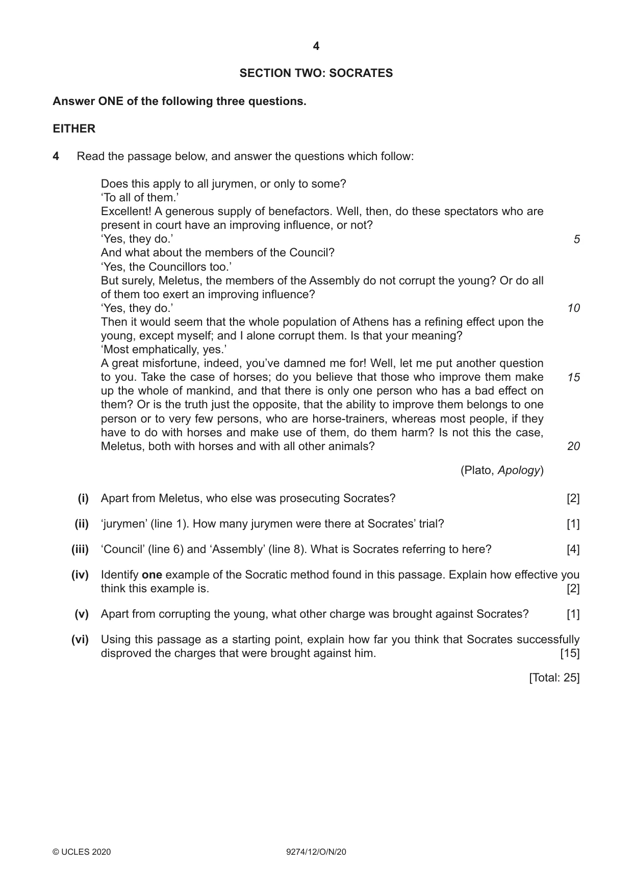 Cambridge A Level Classical Studies 9274 2020 Oct/Nov Paper 1 · Variant 2 question paper, page 4 of 12