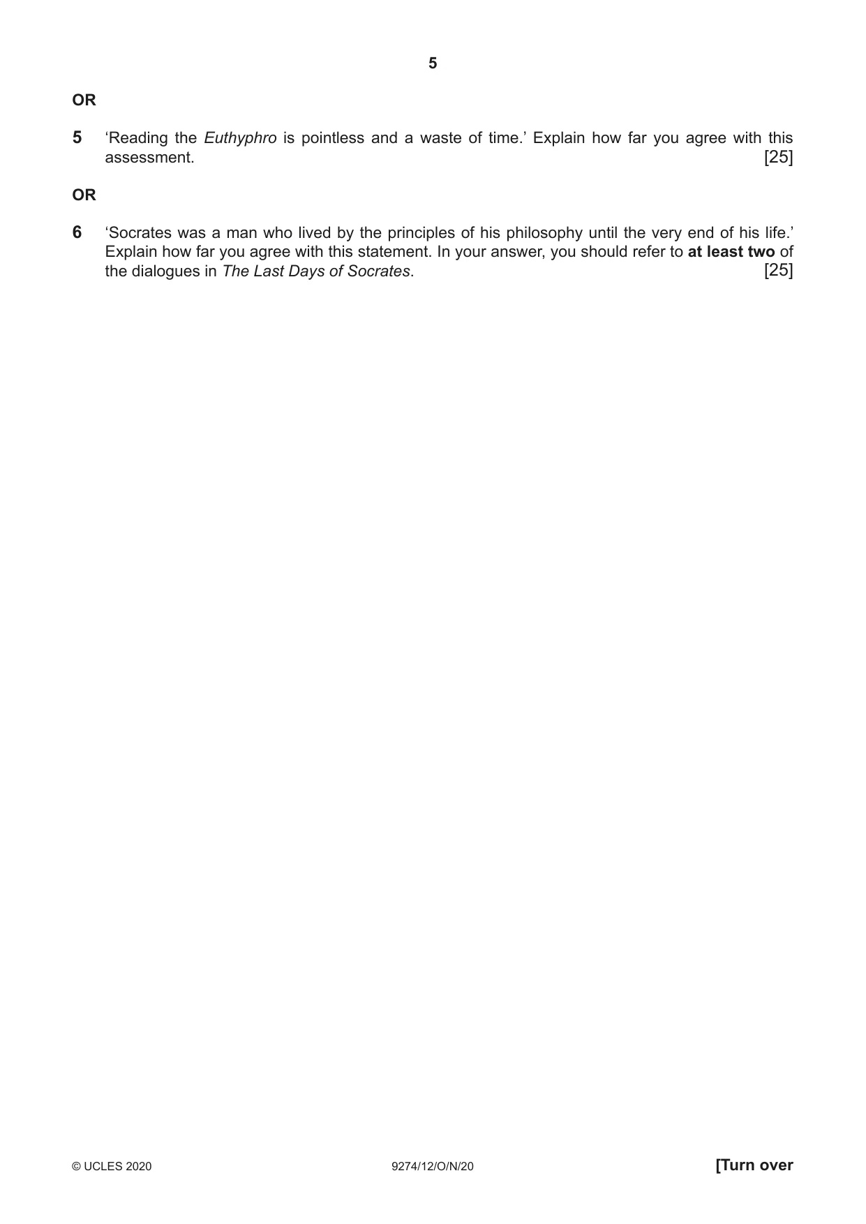 Cambridge A Level Classical Studies 9274 2020 Oct/Nov Paper 1 · Variant 2 question paper, page 5 of 12