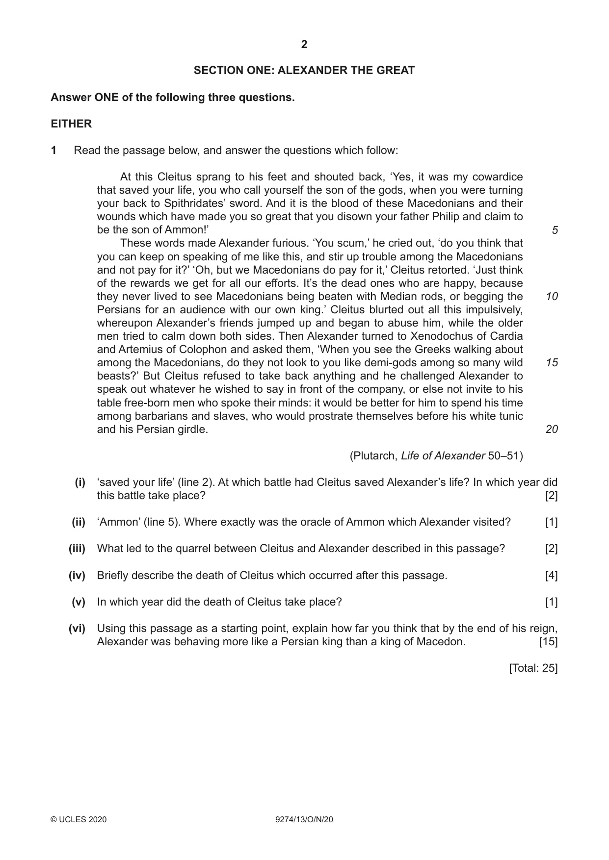 Cambridge A Level Classical Studies 9274 2020 Oct/Nov Paper 1 · Variant 3 question paper, page 2 of 12