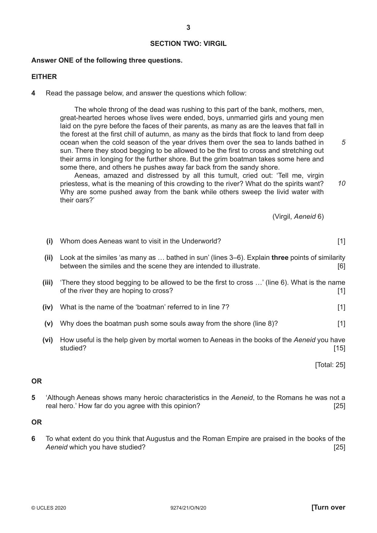 Cambridge A Level Classical Studies 9274 2020 Oct/Nov Paper 2 · Variant 1 question paper, page 3 of 8