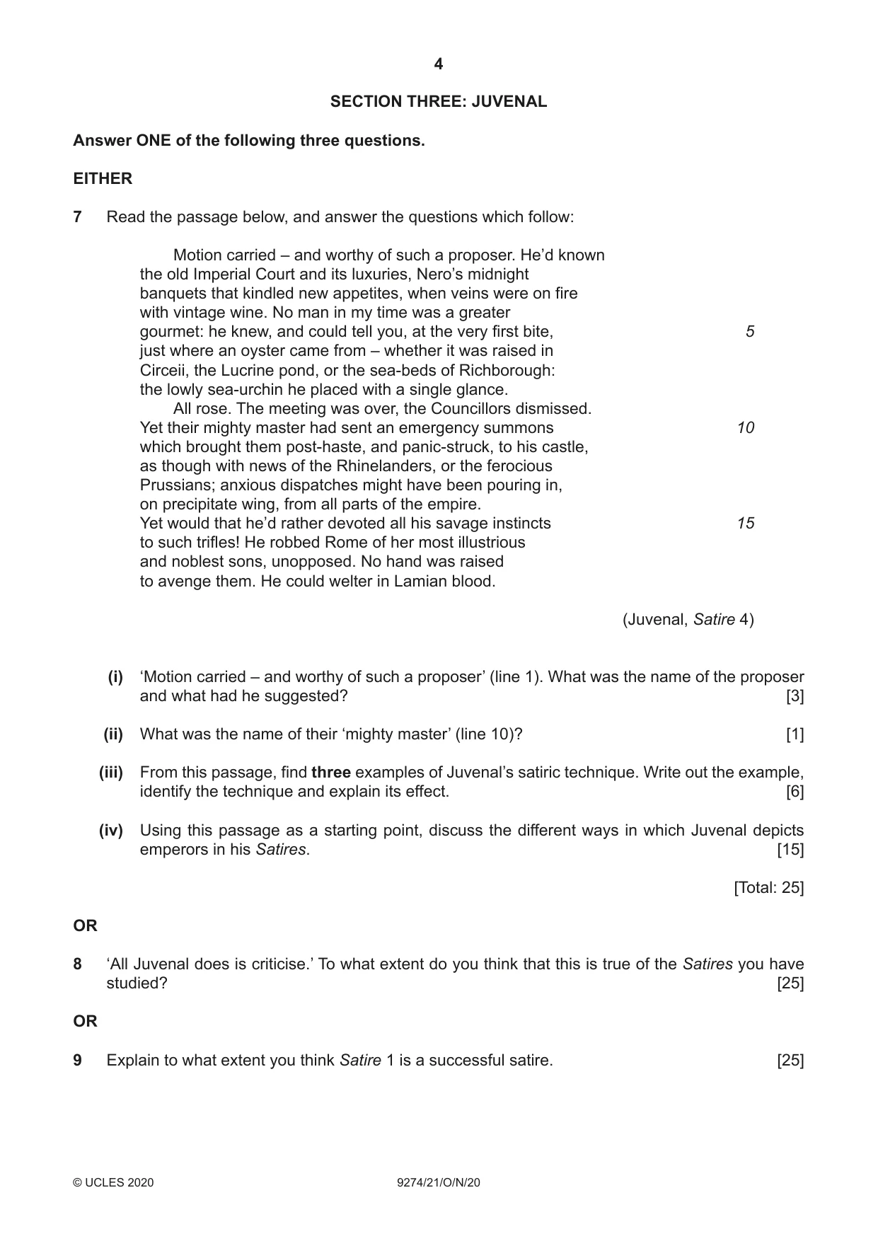 Cambridge A Level Classical Studies 9274 2020 Oct/Nov Paper 2 · Variant 1 question paper, page 4 of 8