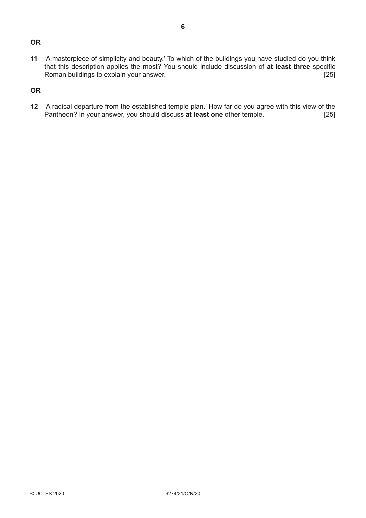 Cambridge A Level Classical Studies 9274 2020 Oct/Nov Paper 2 · Variant 1 question paper, page 6 of 8