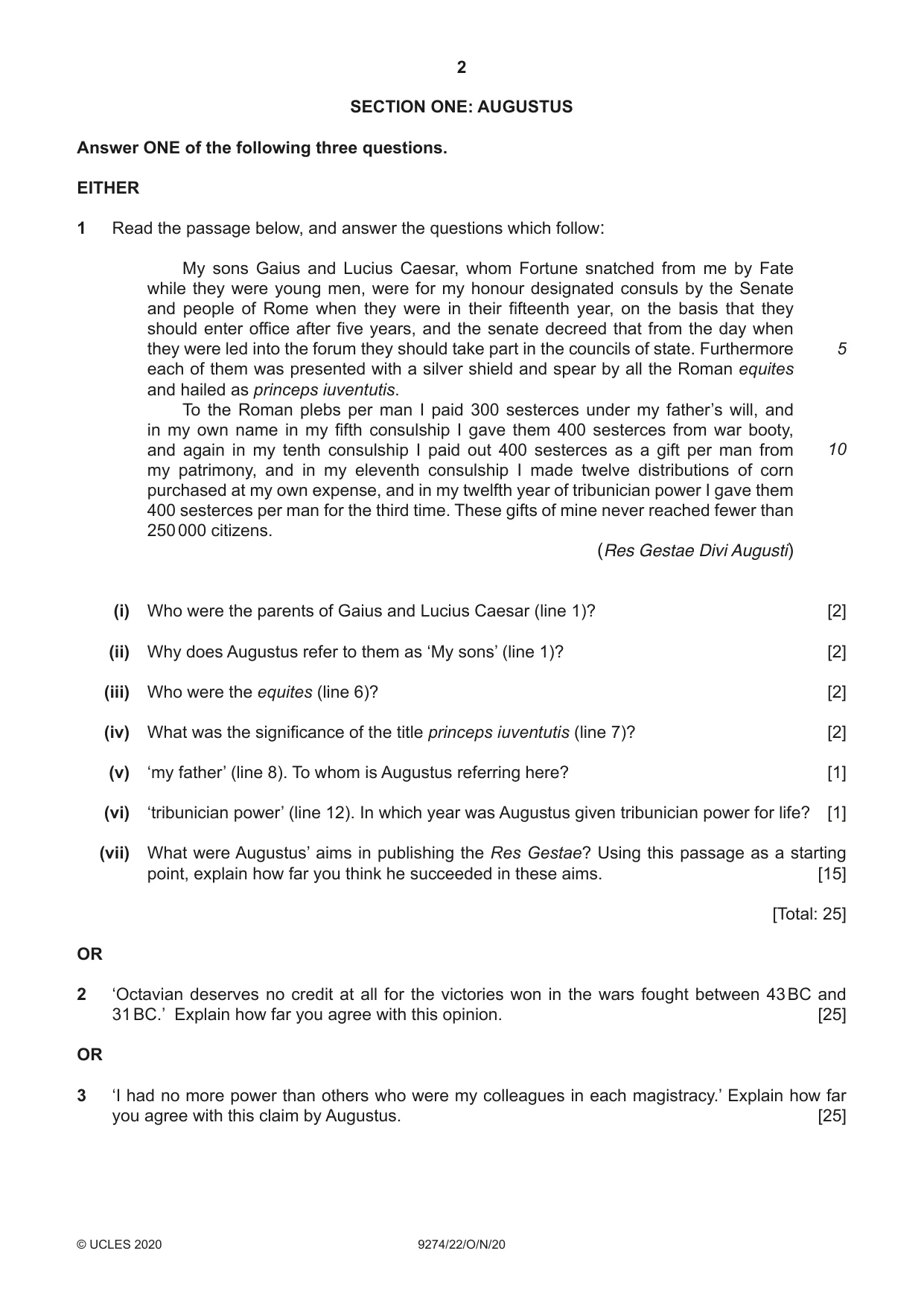Cambridge A Level Classical Studies 9274 2020 Oct/Nov Paper 2 · Variant 2 question paper, page 2 of 8