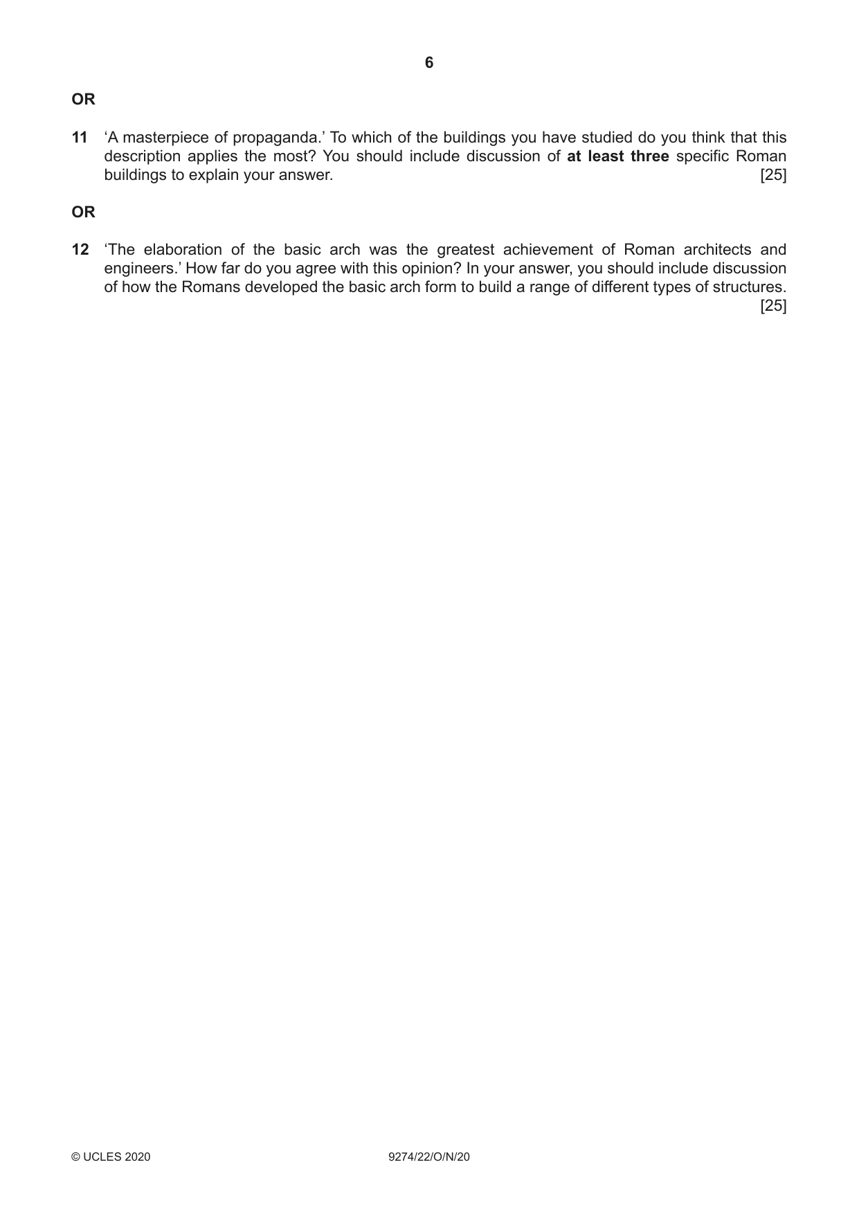 Cambridge A Level Classical Studies 9274 2020 Oct/Nov Paper 2 · Variant 2 question paper, page 6 of 8