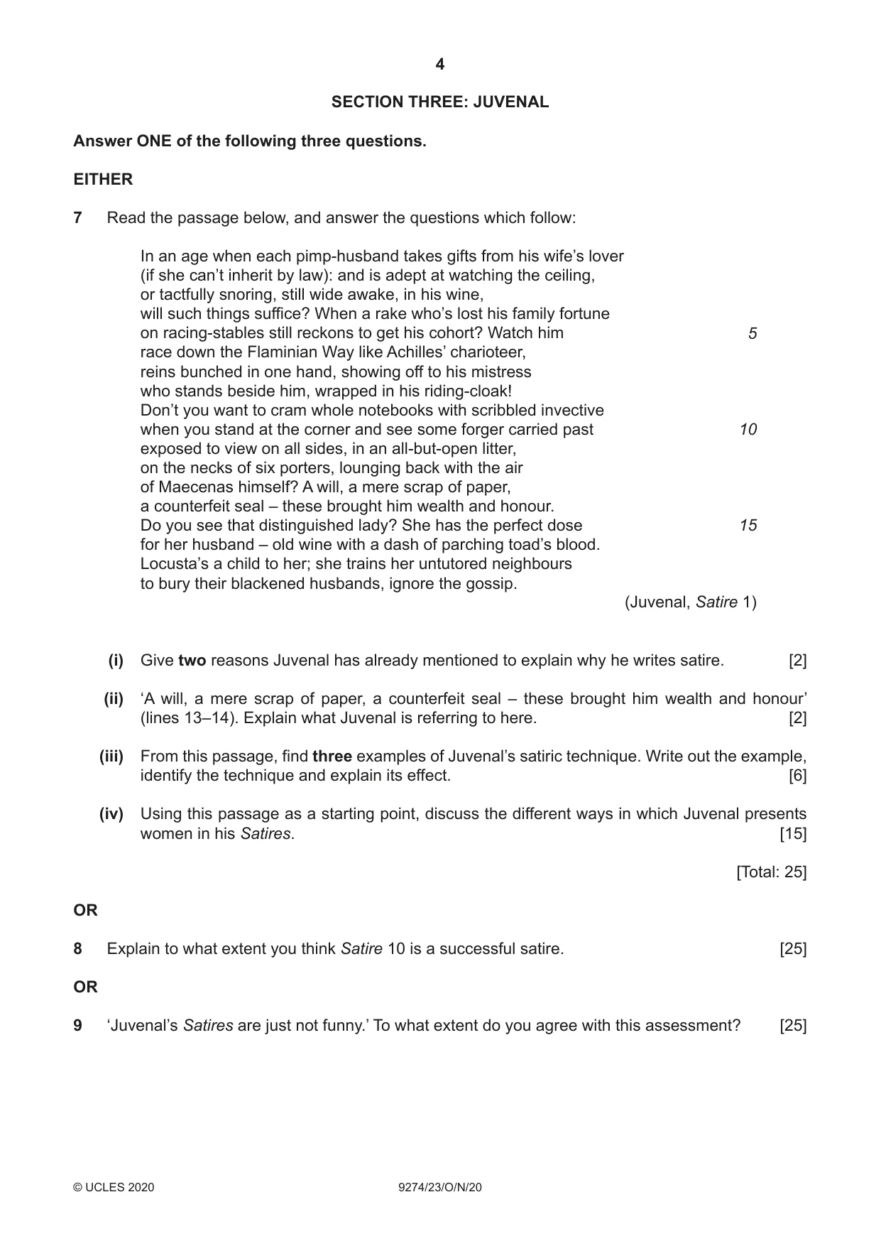 Cambridge A Level Classical Studies 9274 2020 Oct/Nov Paper 2 · Variant 3 question paper, page 4 of 8