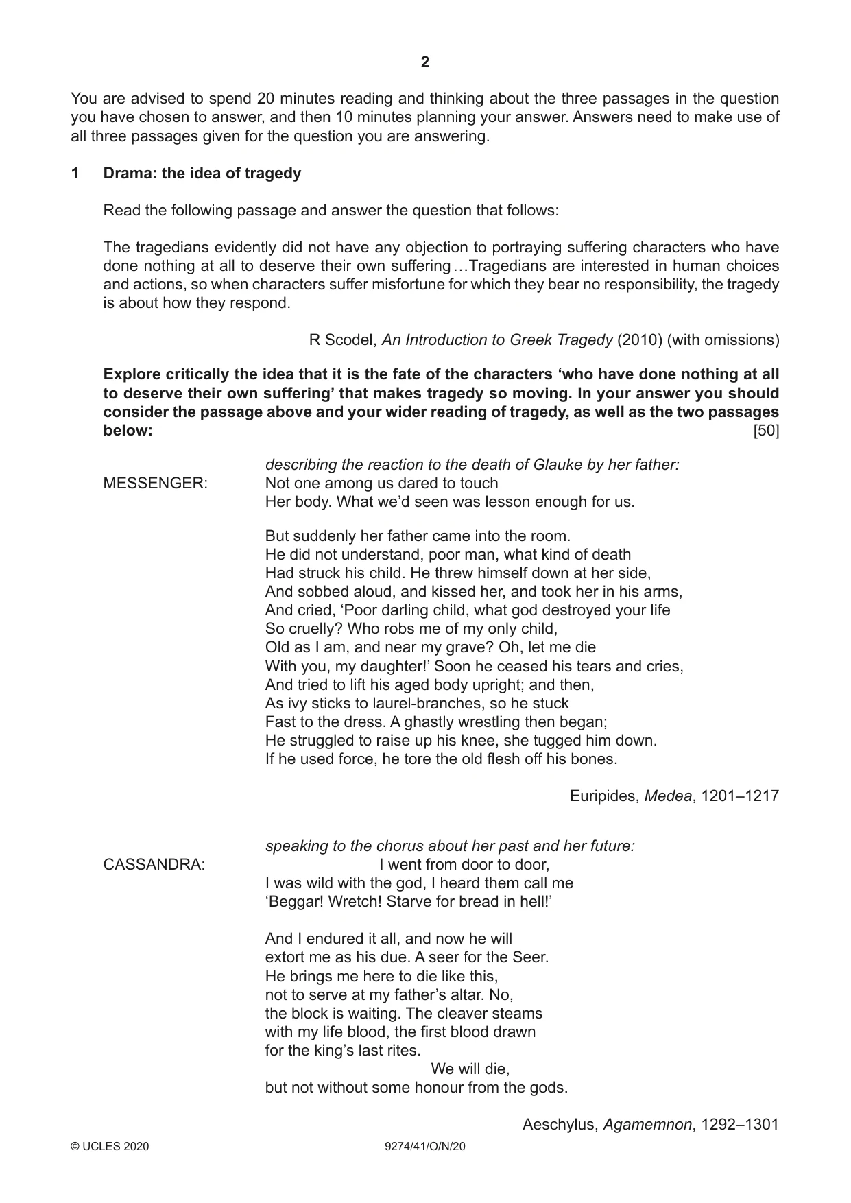 Cambridge A Level Classical Studies 9274 2020 Oct/Nov Paper 4 · Variant 1 question paper, page 2 of 4