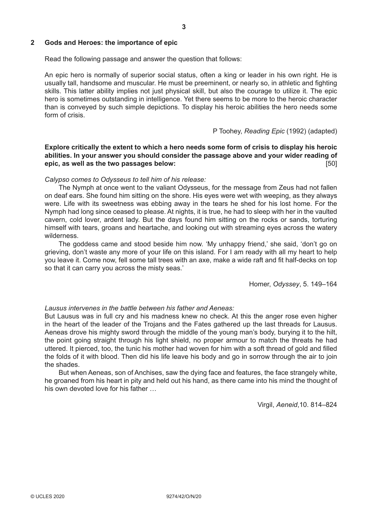 Cambridge A Level Classical Studies 9274 2020 Oct/Nov Paper 4 · Variant 2 question paper, page 3 of 4