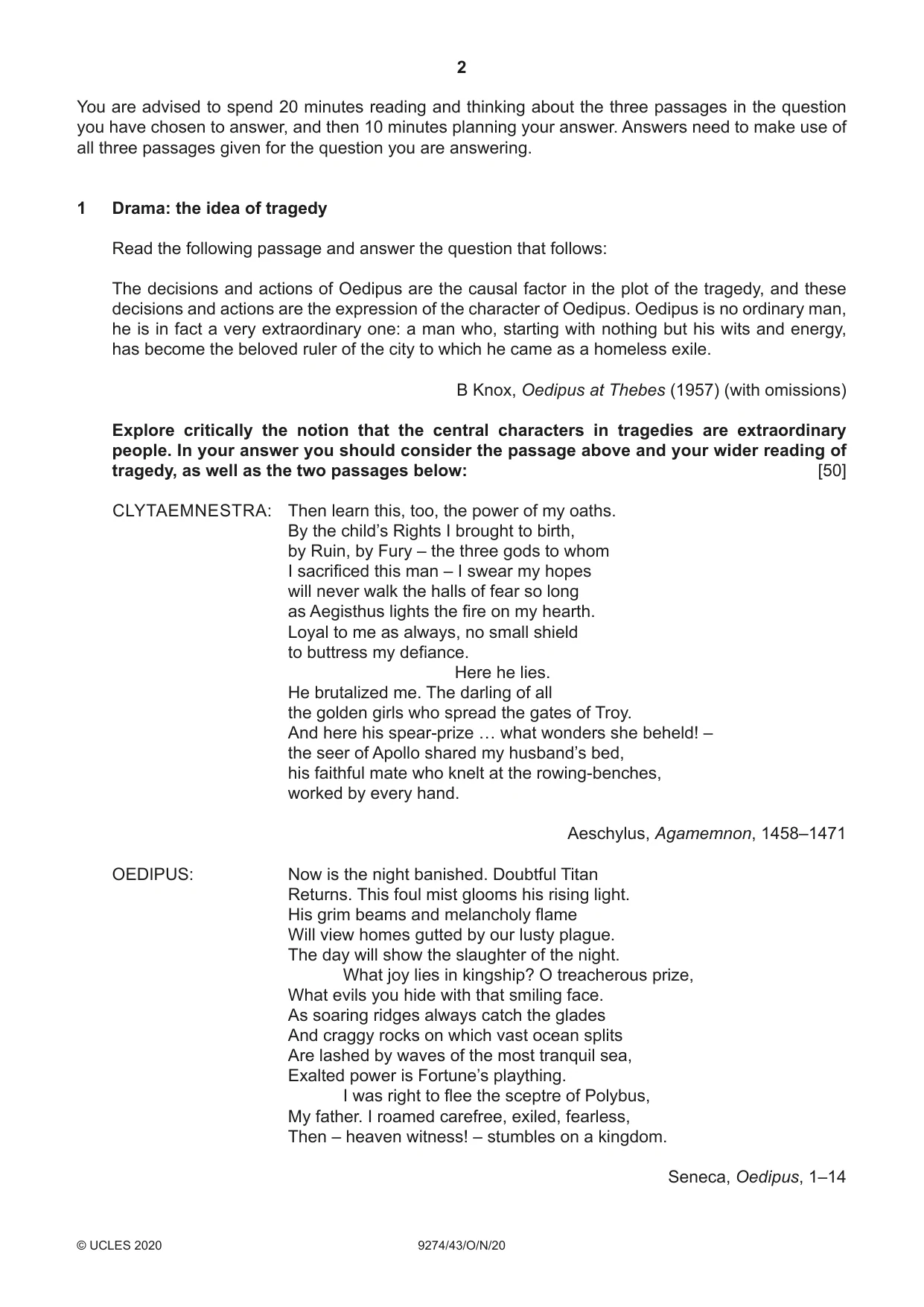 Cambridge A Level Classical Studies 9274 2020 Oct/Nov Paper 4 · Variant 3 question paper, page 2 of 4