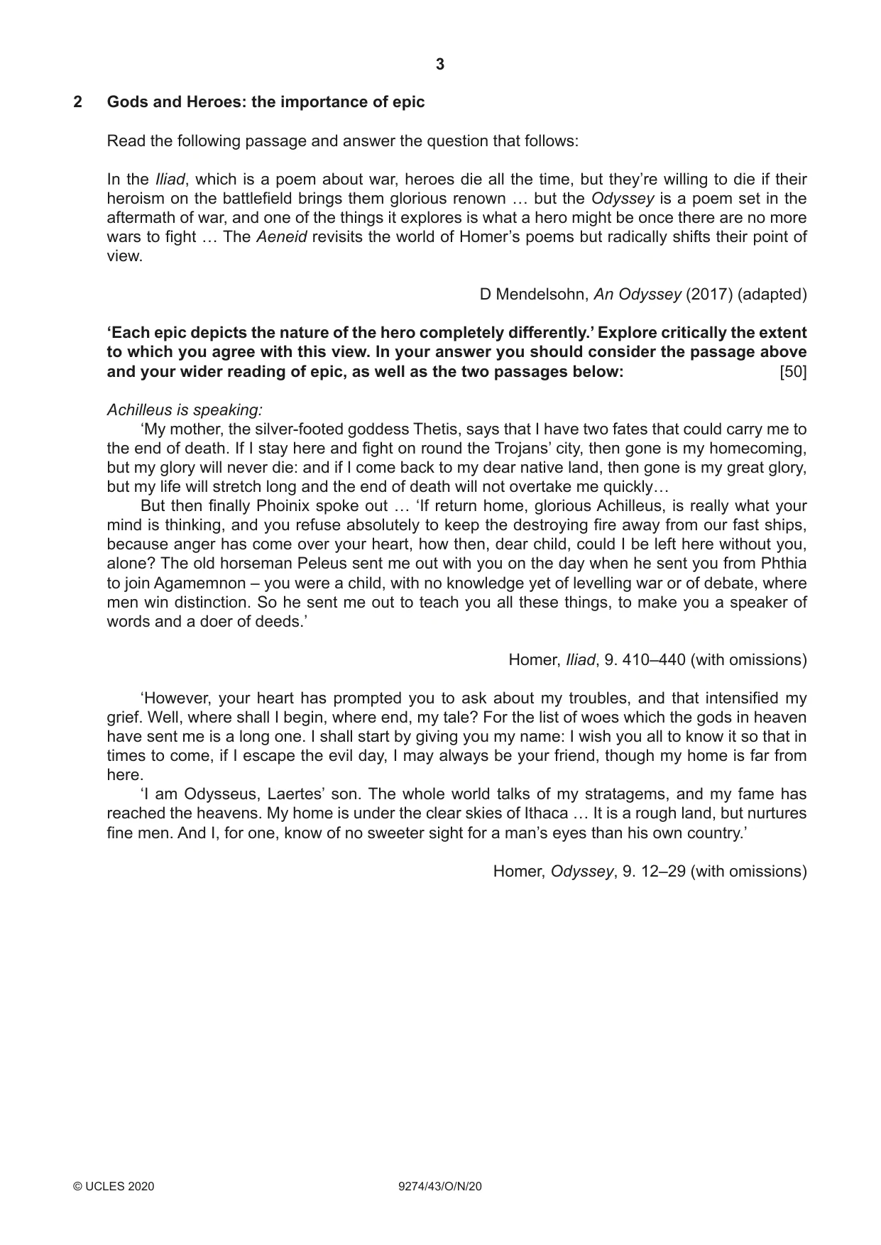 Cambridge A Level Classical Studies 9274 2020 Oct/Nov Paper 4 · Variant 3 question paper, page 3 of 4