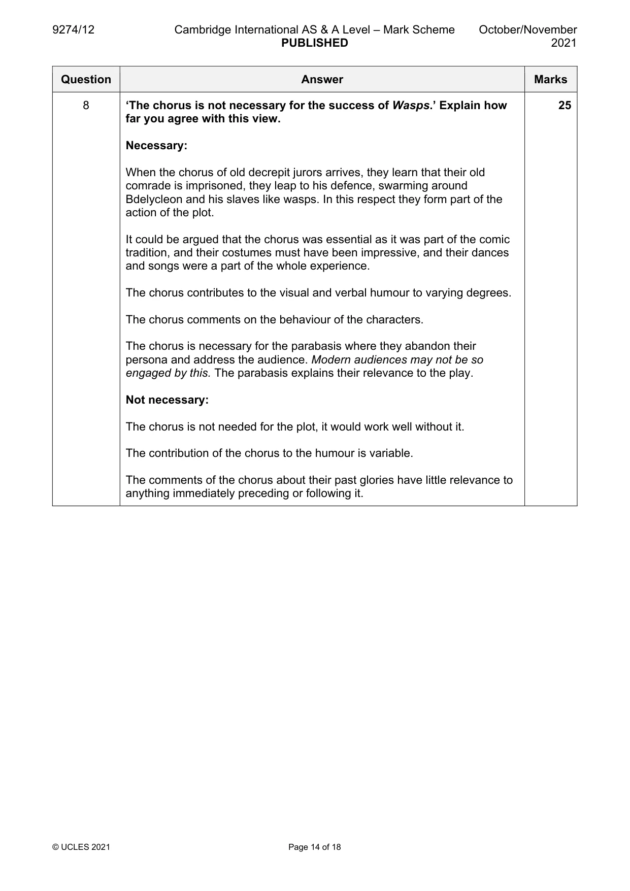 Mark scheme, page 14 of 18