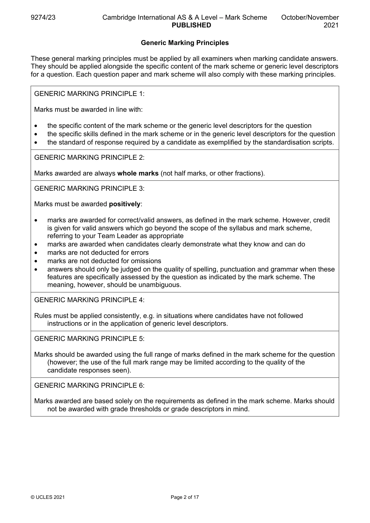 Mark scheme, page 2 of 17