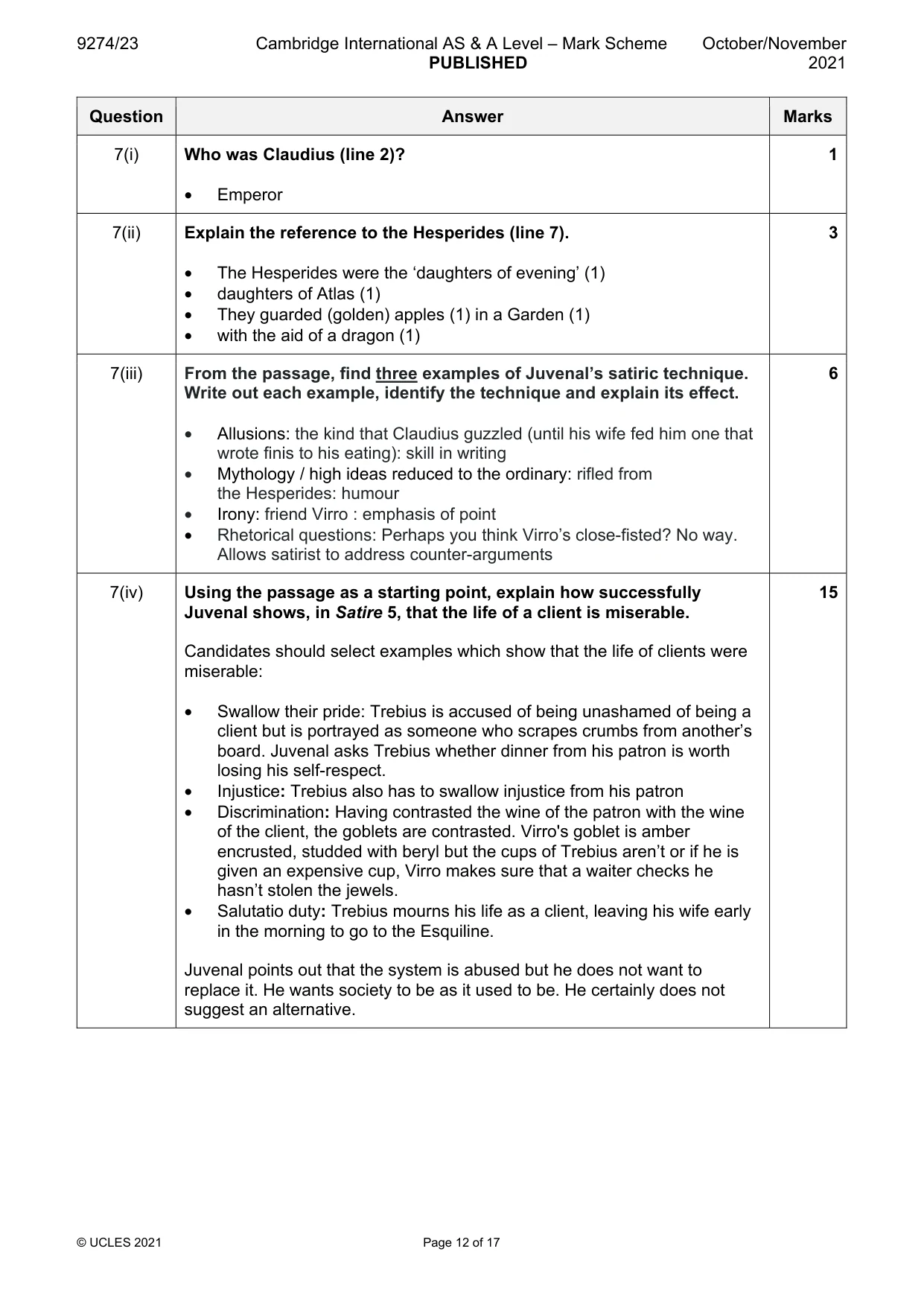 Mark scheme, page 12 of 17