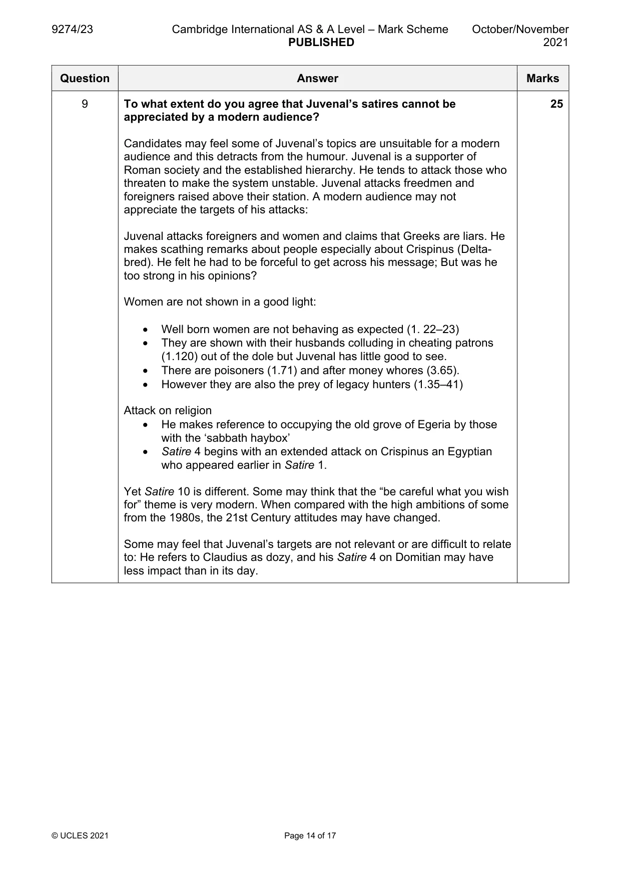 Mark scheme, page 14 of 17