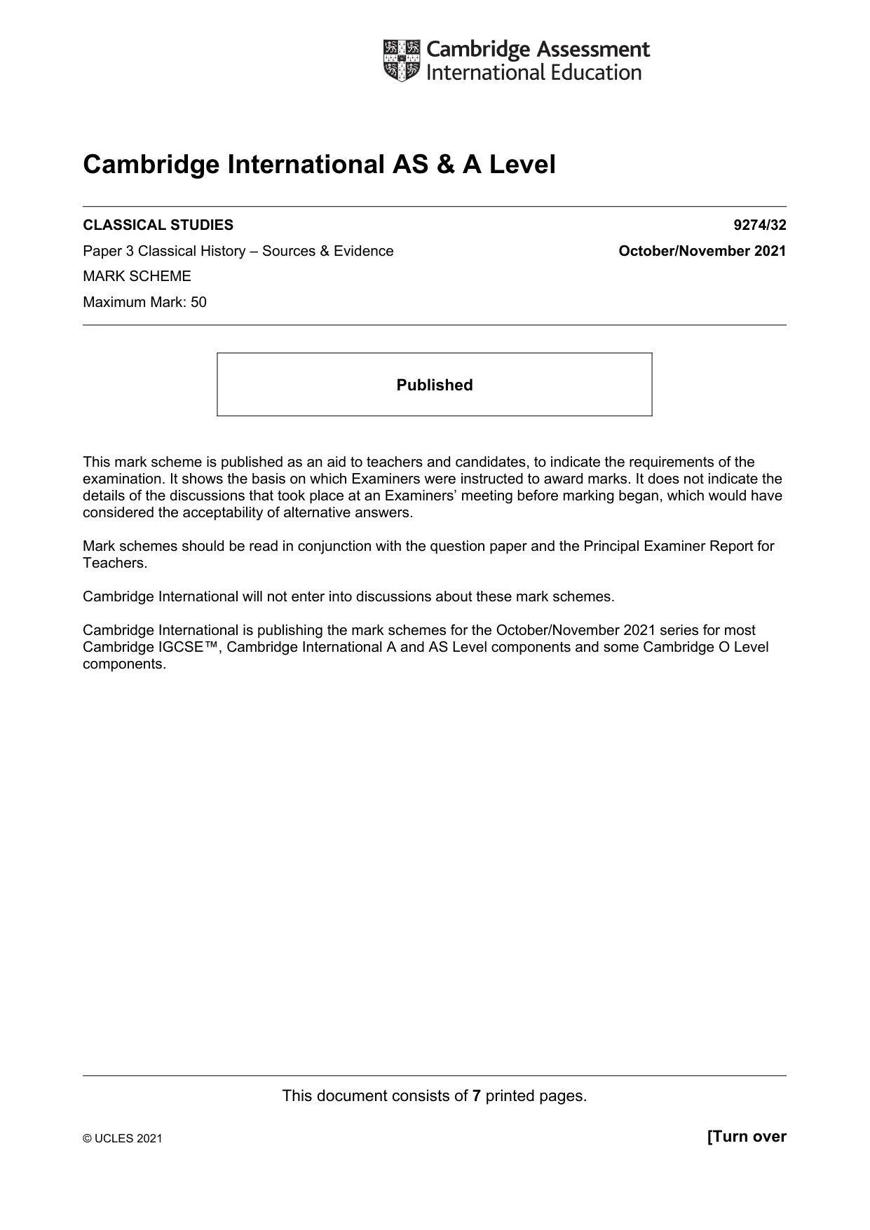 Mark scheme, page 1 of 7