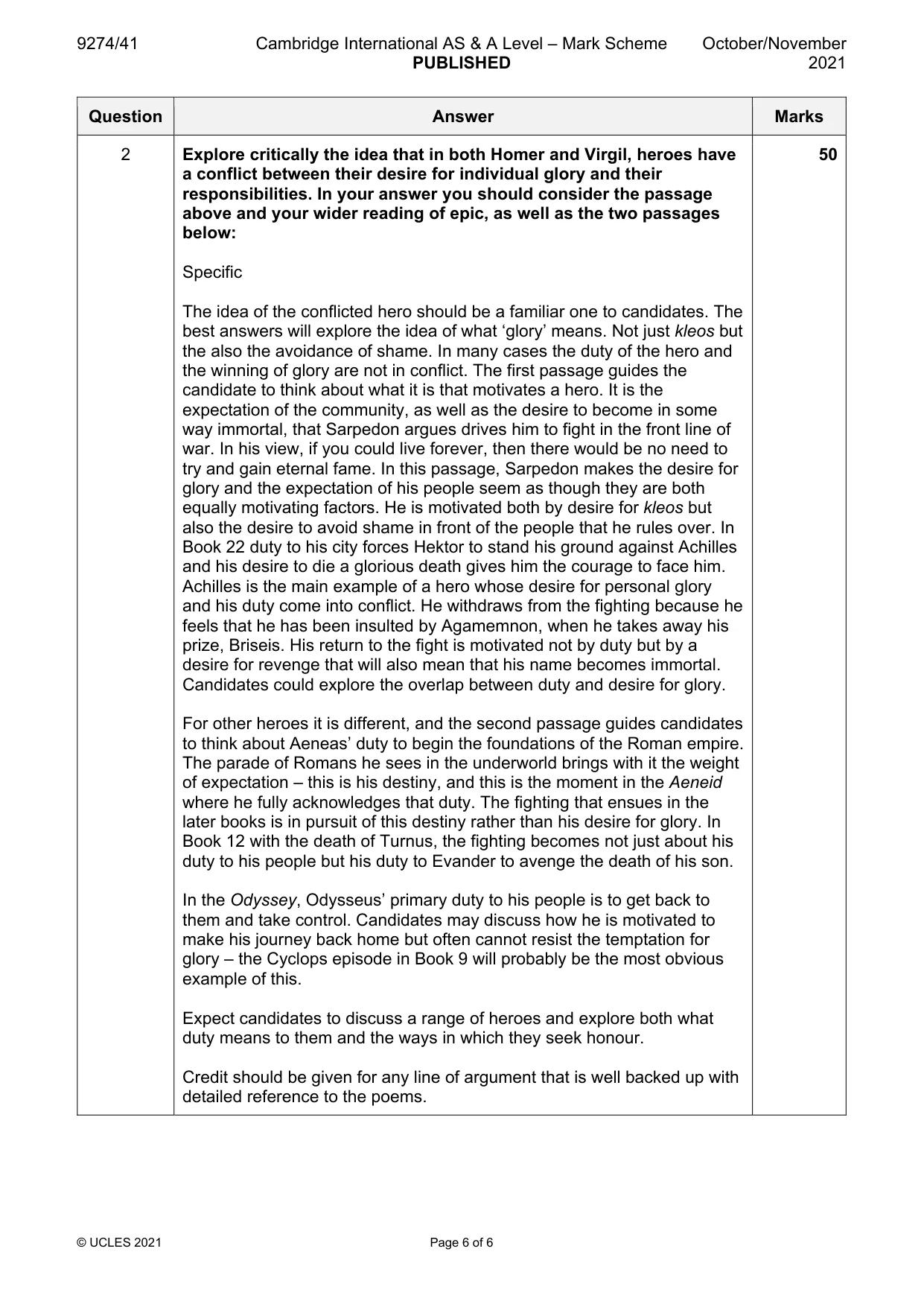 Mark scheme, page 6 of 6