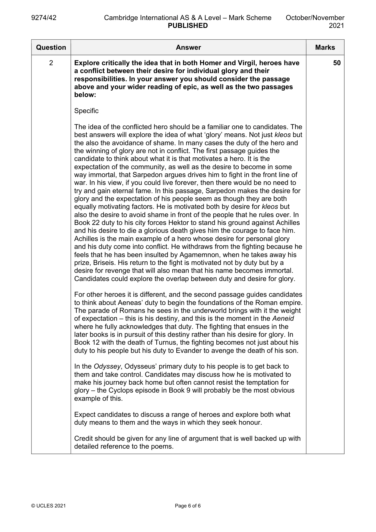 Mark scheme, page 6 of 6