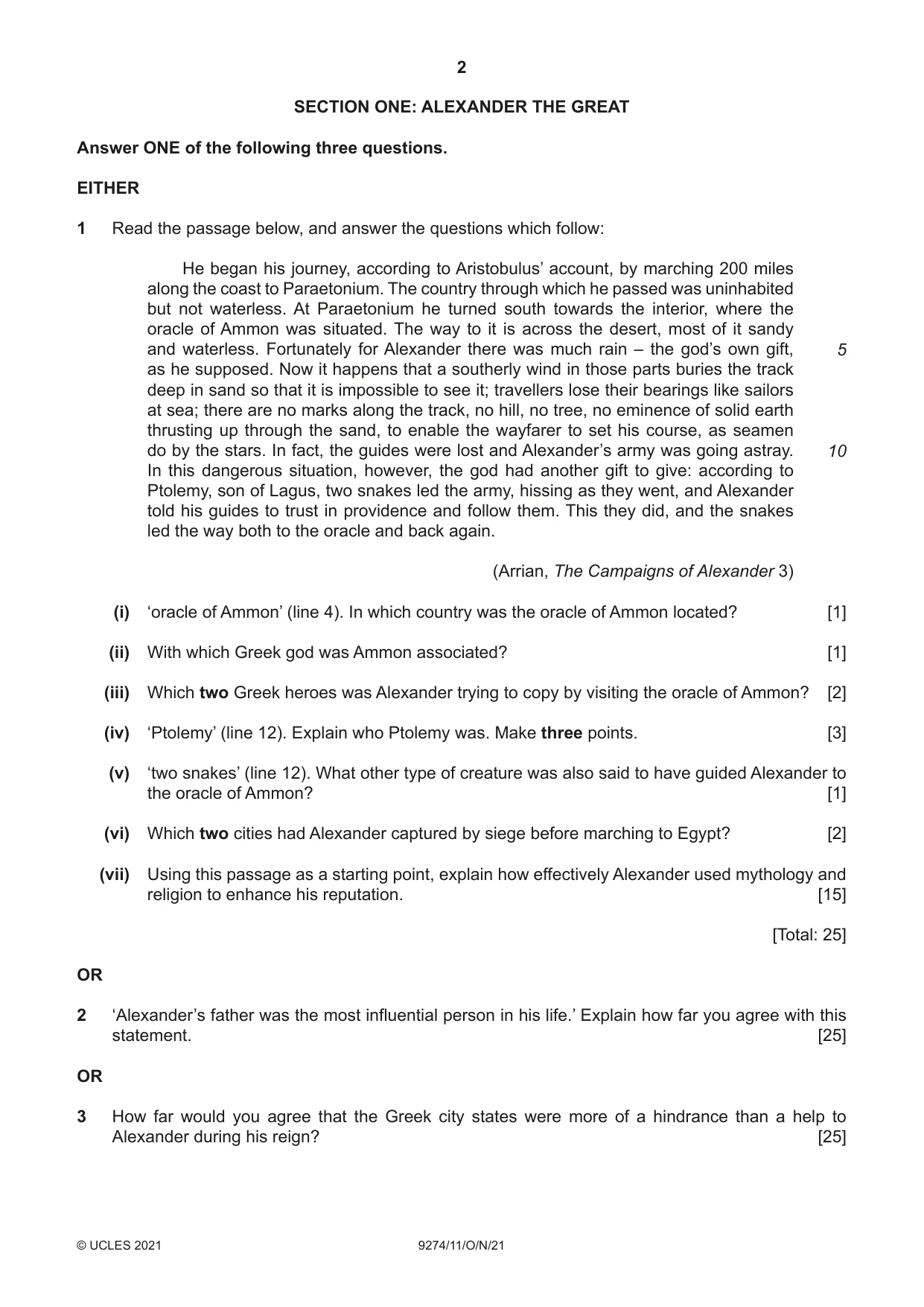 Cambridge A Level Classical Studies 9274 2021 Oct/Nov Paper 1 · Variant 1 question paper, page 2 of 8
